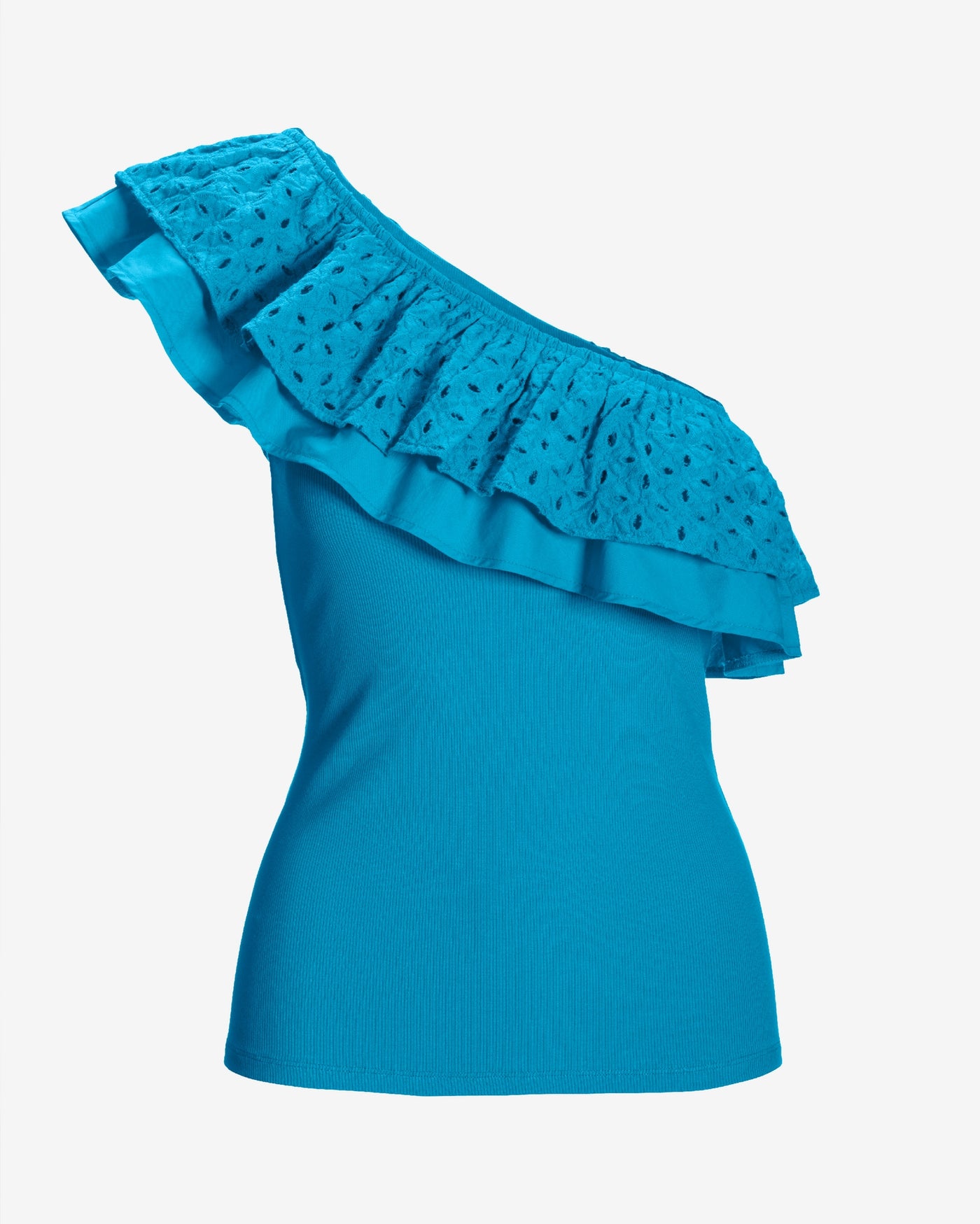 So Essential One Shoulder Eyelet Knit Top Blue