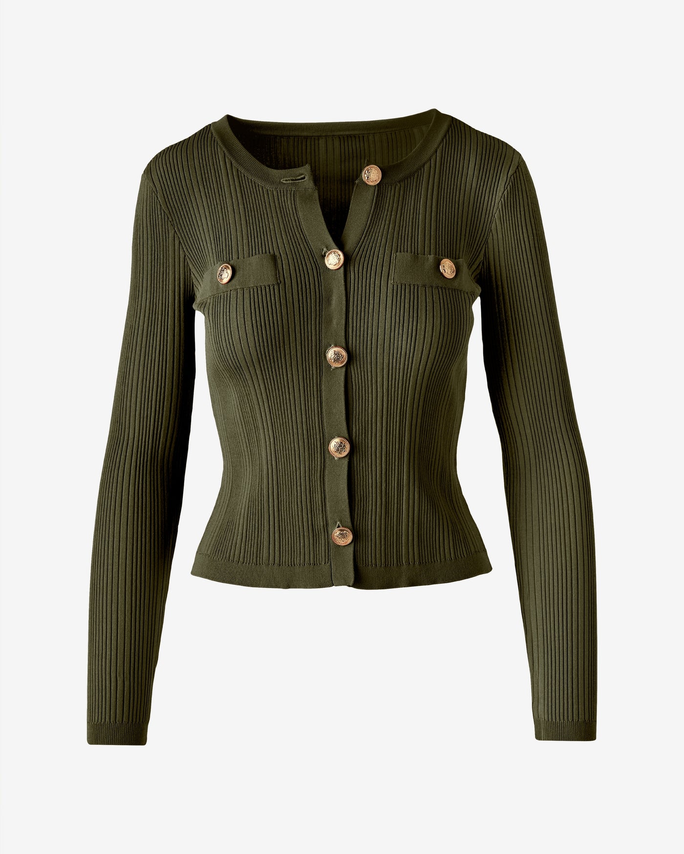 Crested Button Sweater Cardigan Olive Night