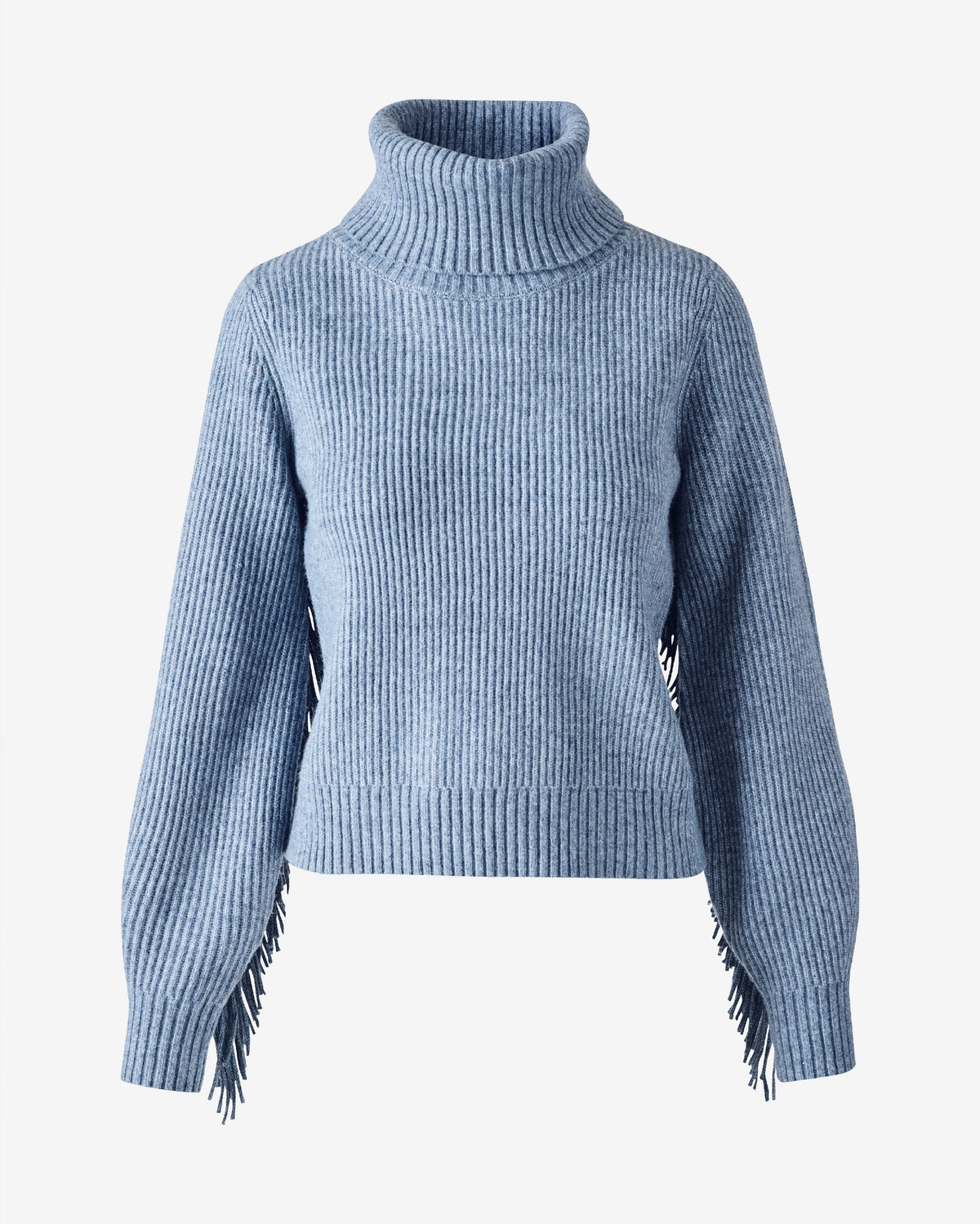 Fringe Sleeve Turtle Neck Sweater Airy Blue/White
