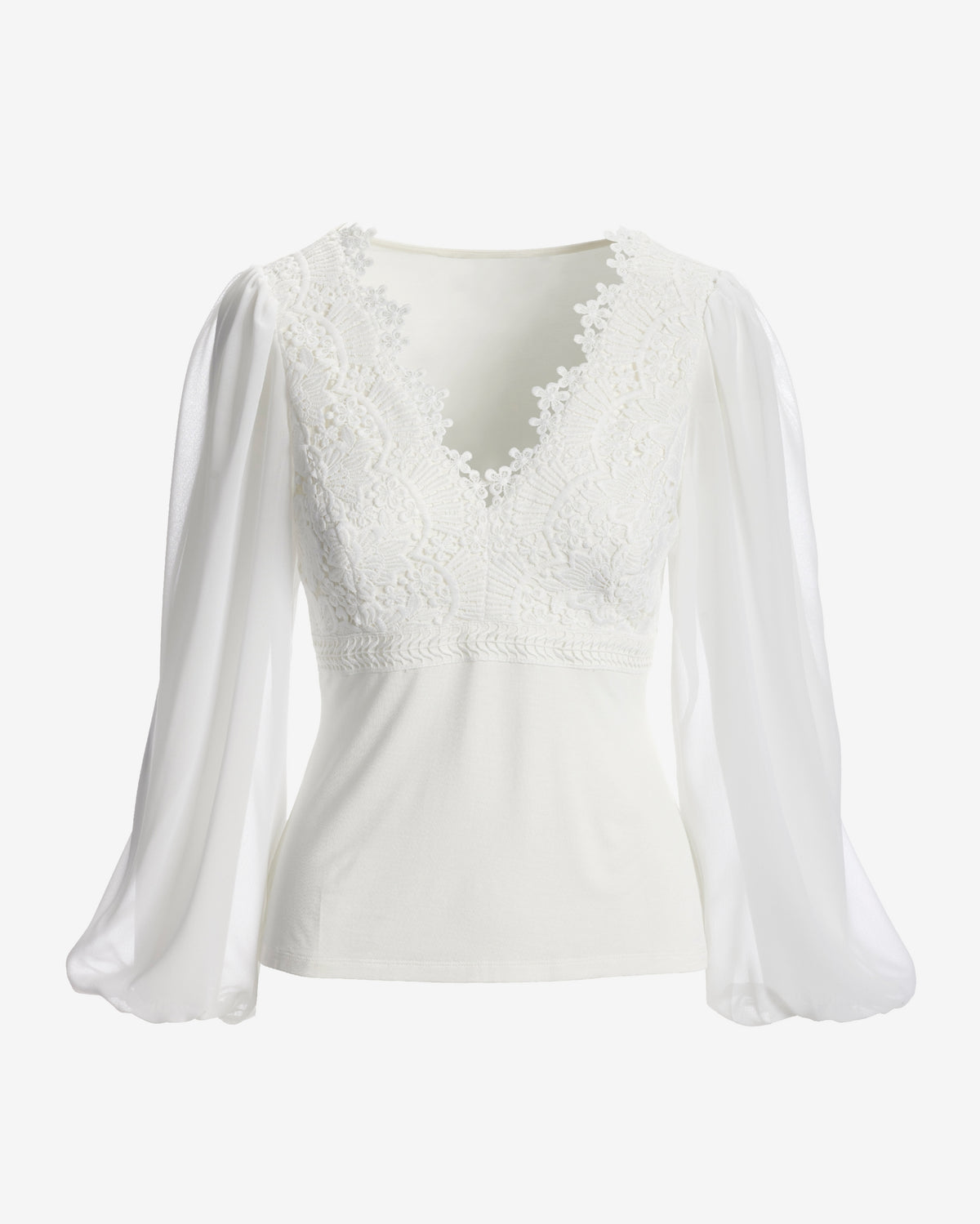 Scallop Lace Long Sleeve Top Pure White