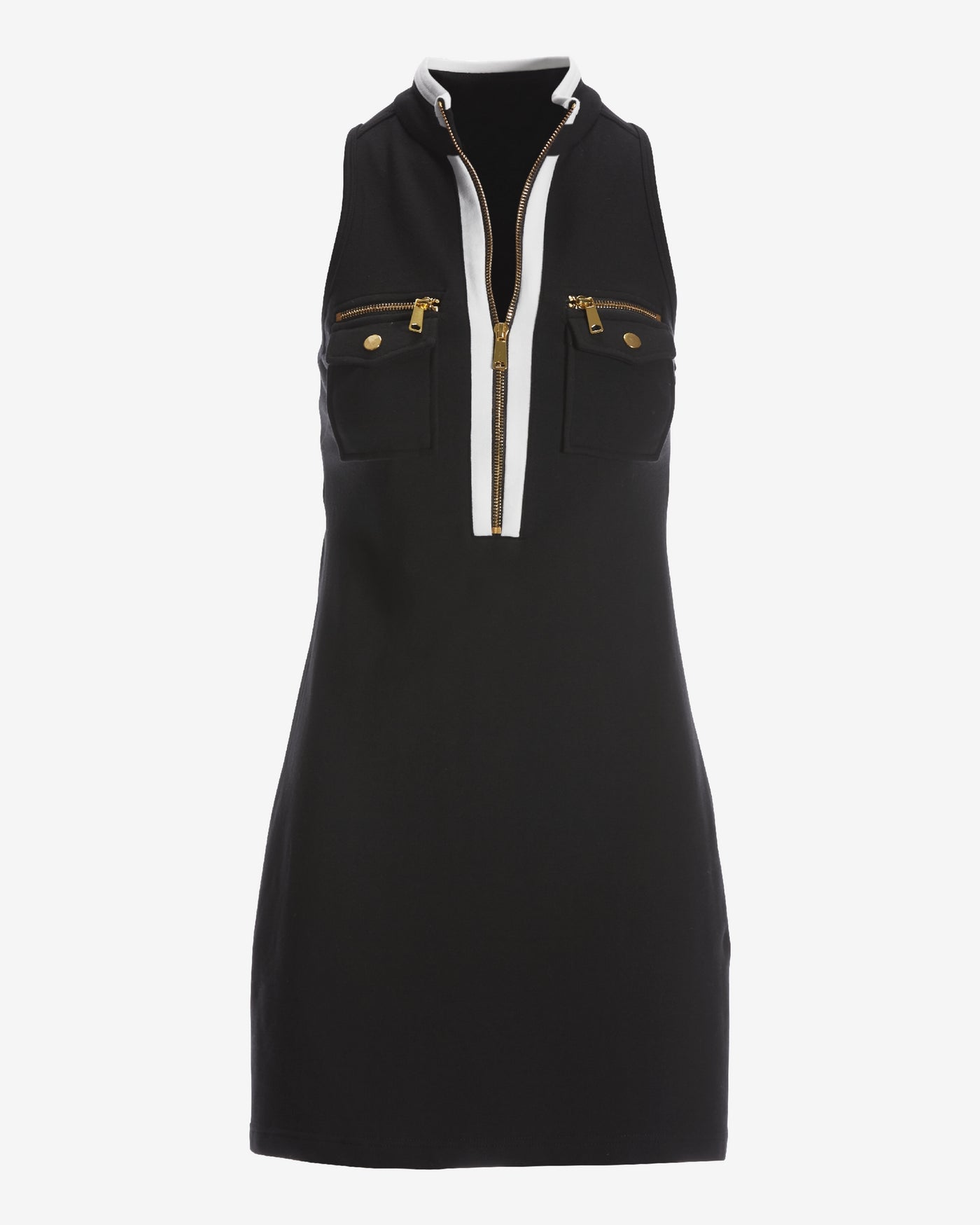Sleeveless Chic Zip Dress Black/White