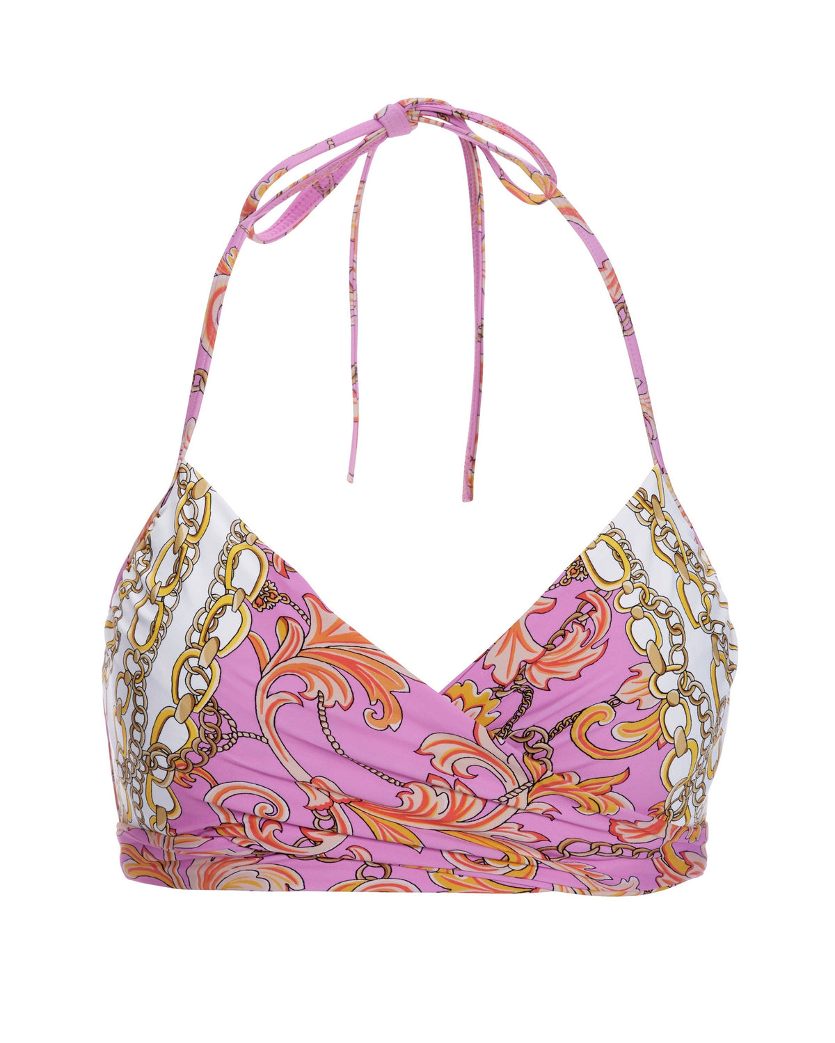 Swim Sense Filigree Status Print Underwire Wrap Bikini Top Pink
