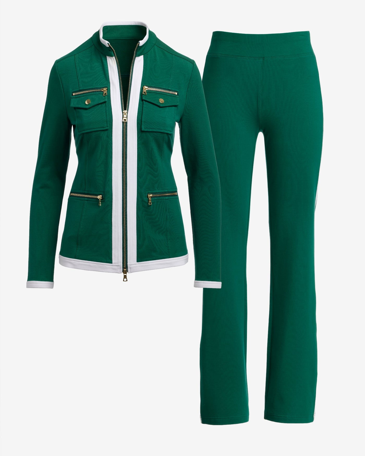 Chic Zippered Sport Coordinate Set Evergreen