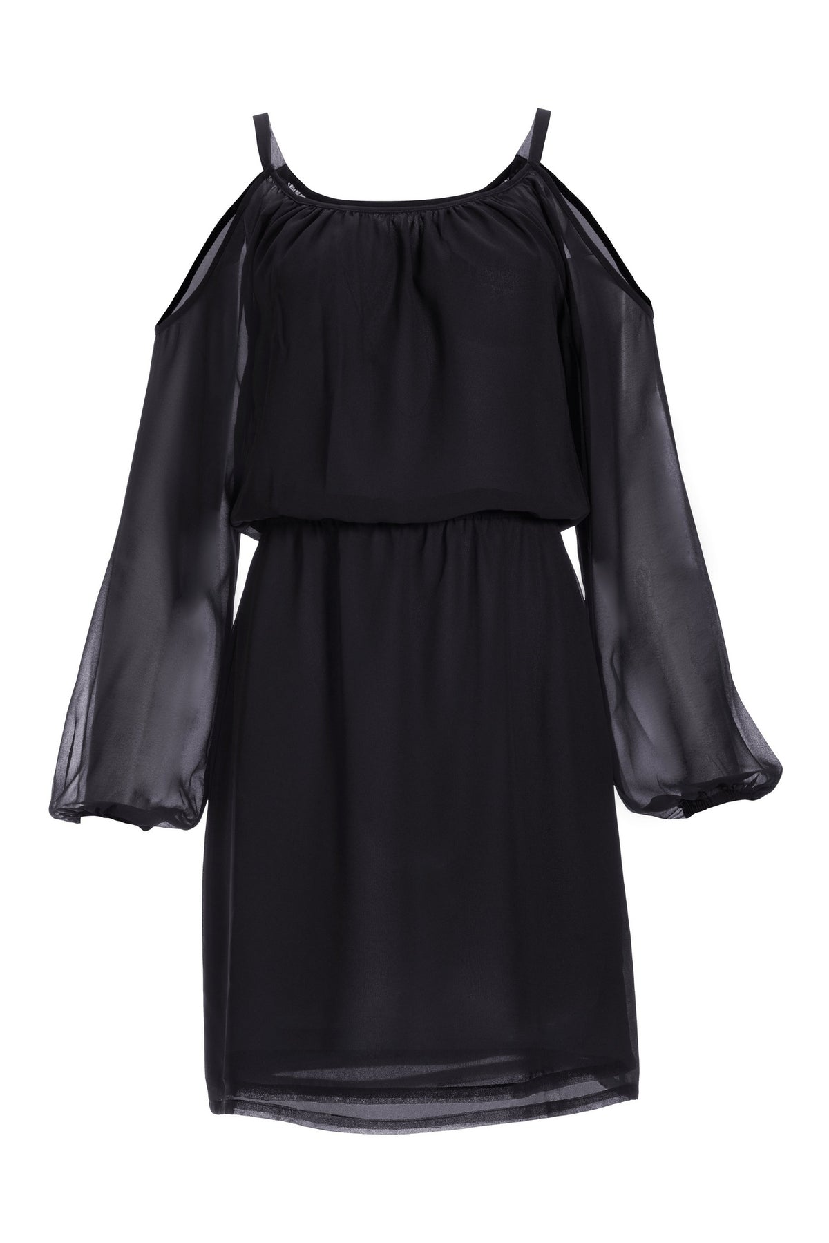 Versatile Scoop Neck Cold Shoulder Blouson Dress Black