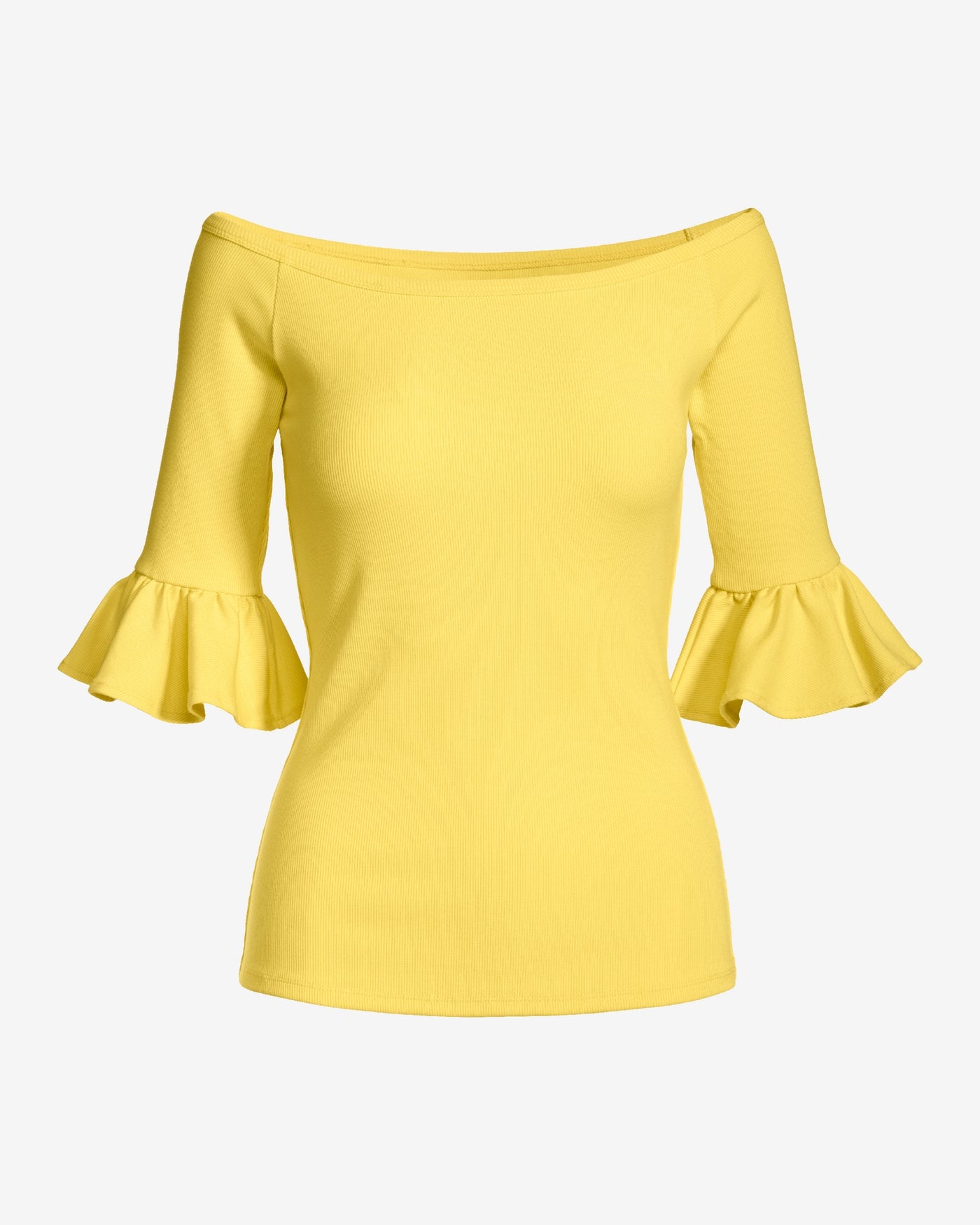 So Essential Rib Boatneck Flare Sleeve Top Lemon Drop