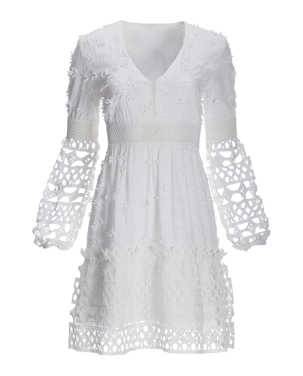 Mixed Media Short Dress White