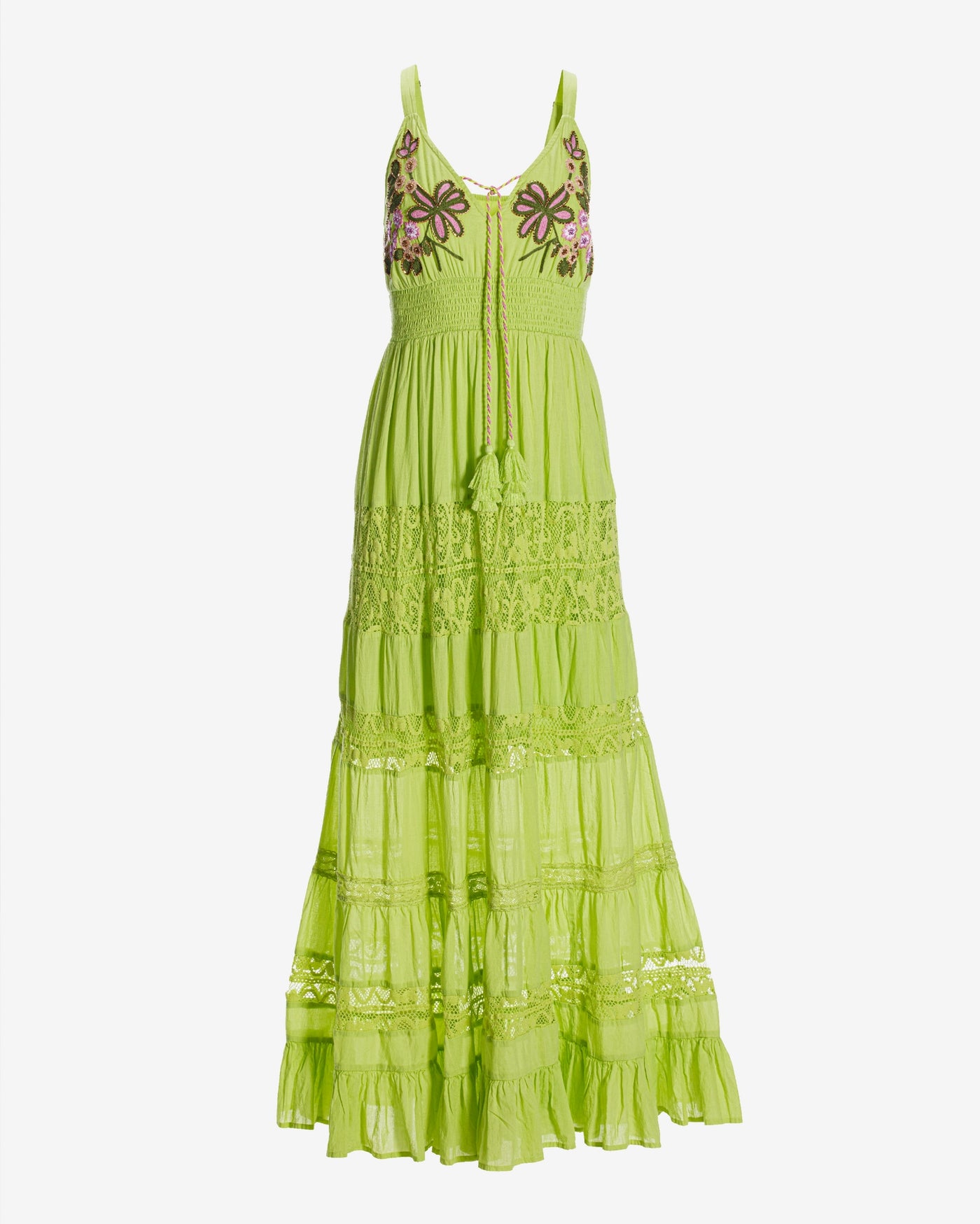 Embroidered Lace Inset Maxi Dress Green Glow