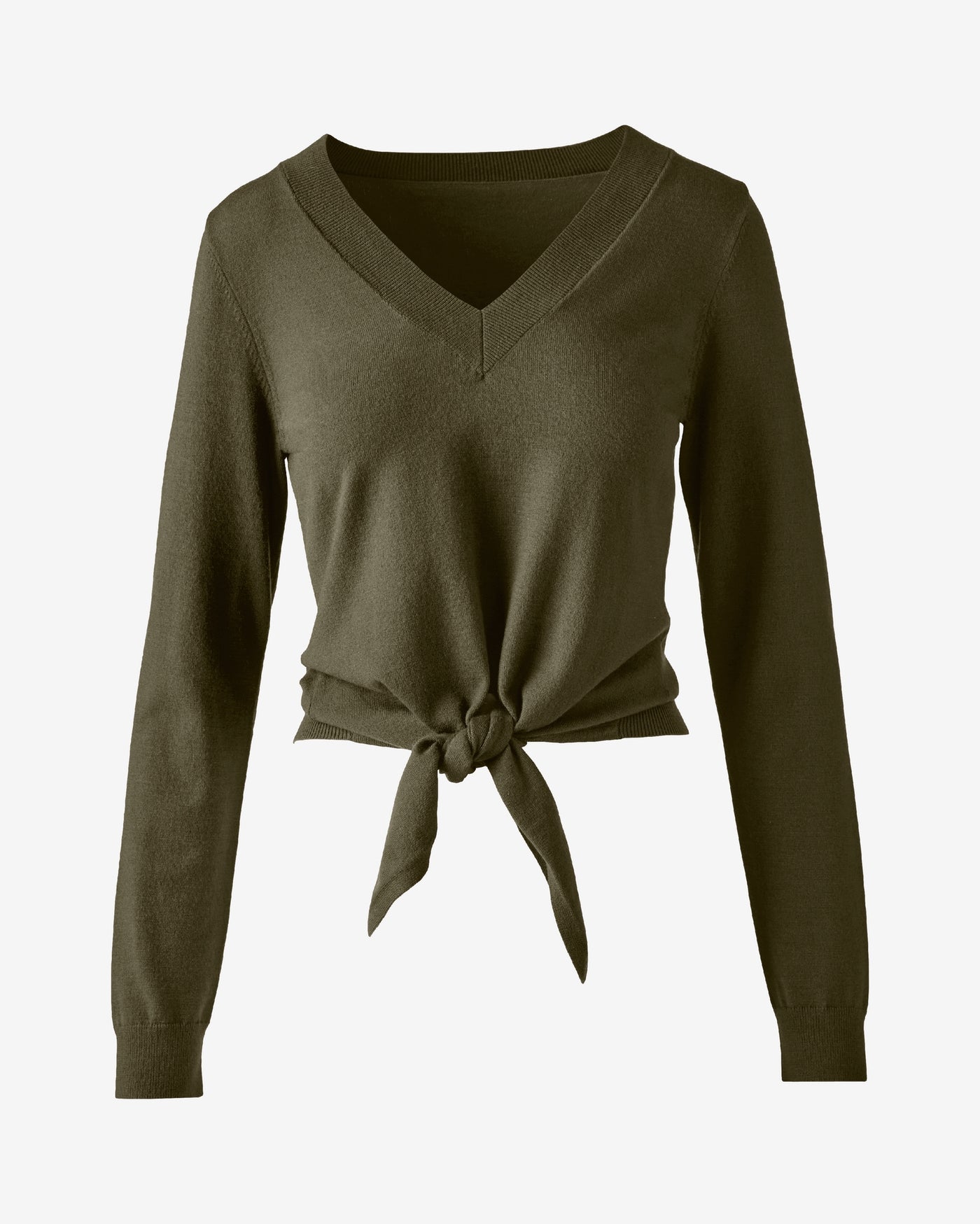 Lightweight V Neck Knot Front Sweater Olive Night