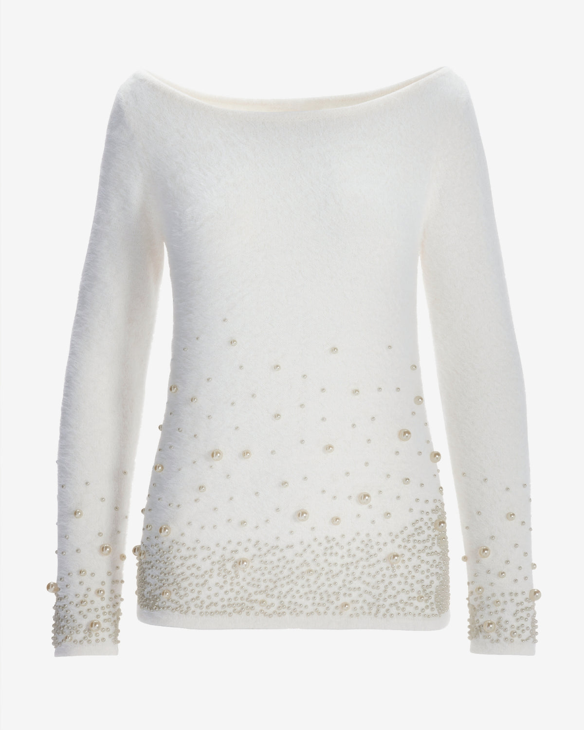 Plush Pearl Embellished Boatneck Sweater Off White