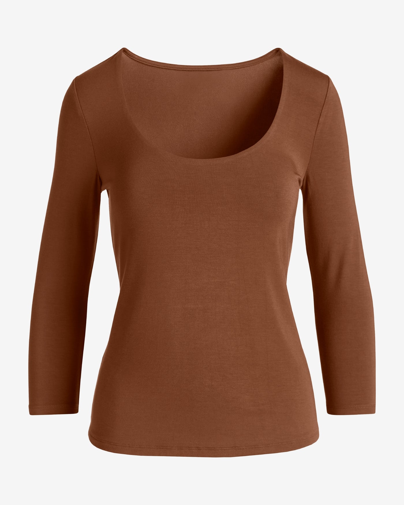 So Effortless Three Quarter Sleeve Scoop Neck Top Tortoise Shell