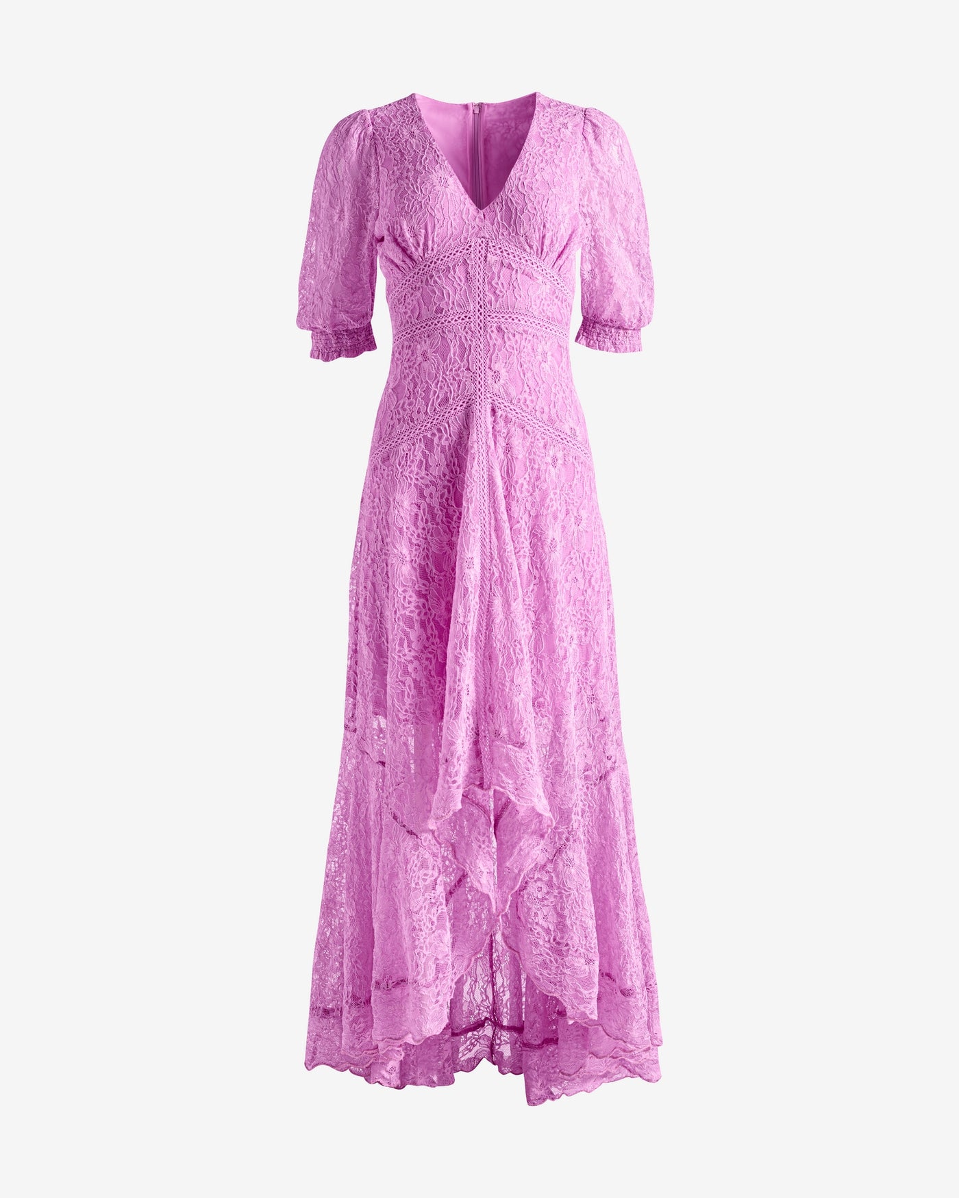 Lace High Low Puff Sleeve Maxi Dress Orchid