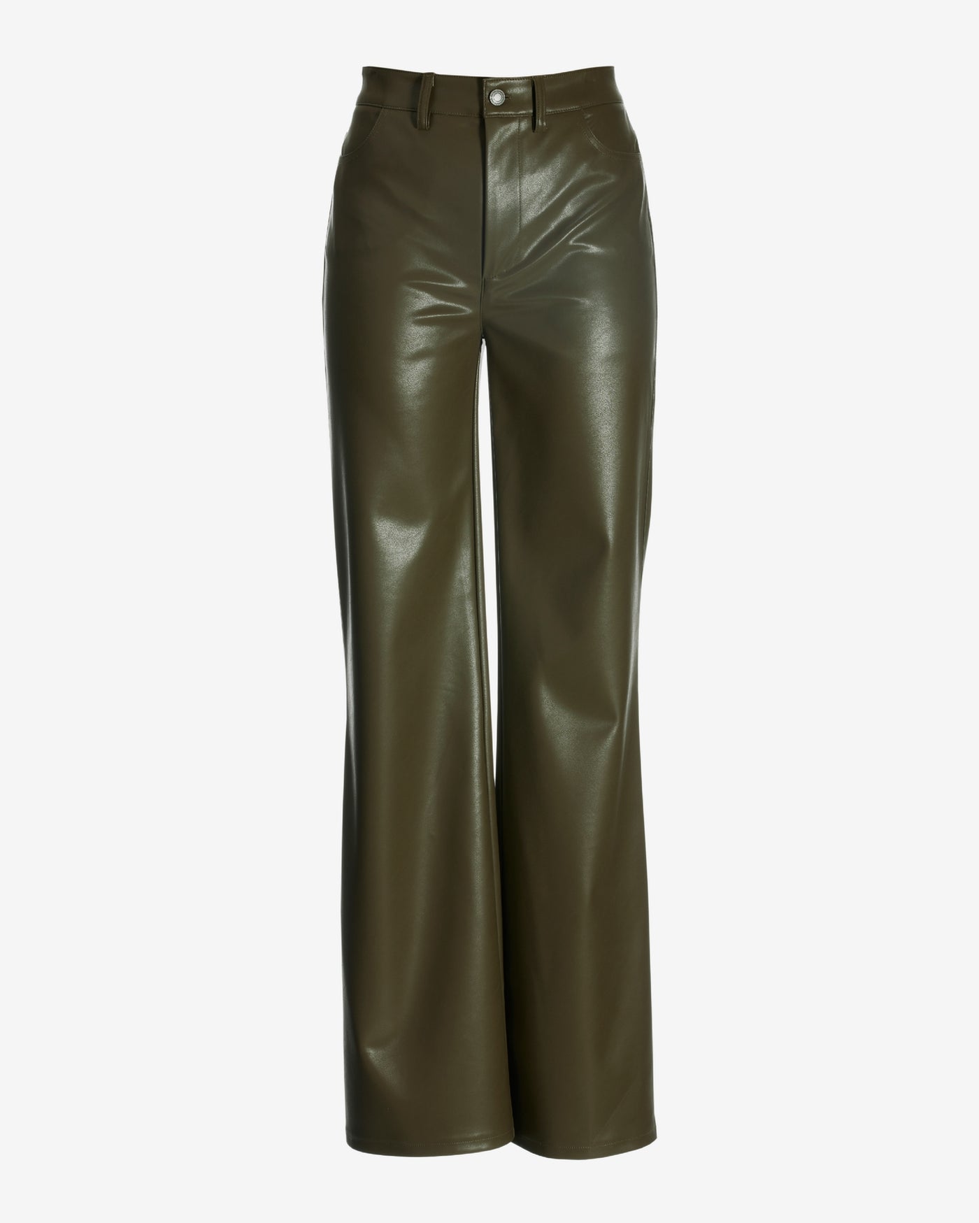 Malibu Wide Leg Five Pocket Faux Leather Pant Olive
