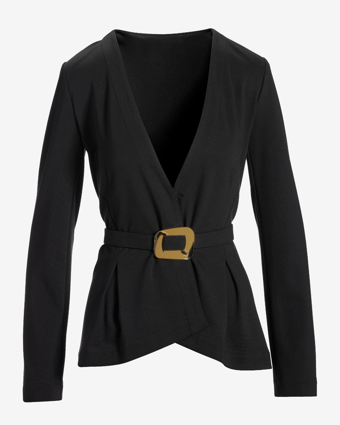 Sleek Ponte Drape Hardware Belted Jacket Black