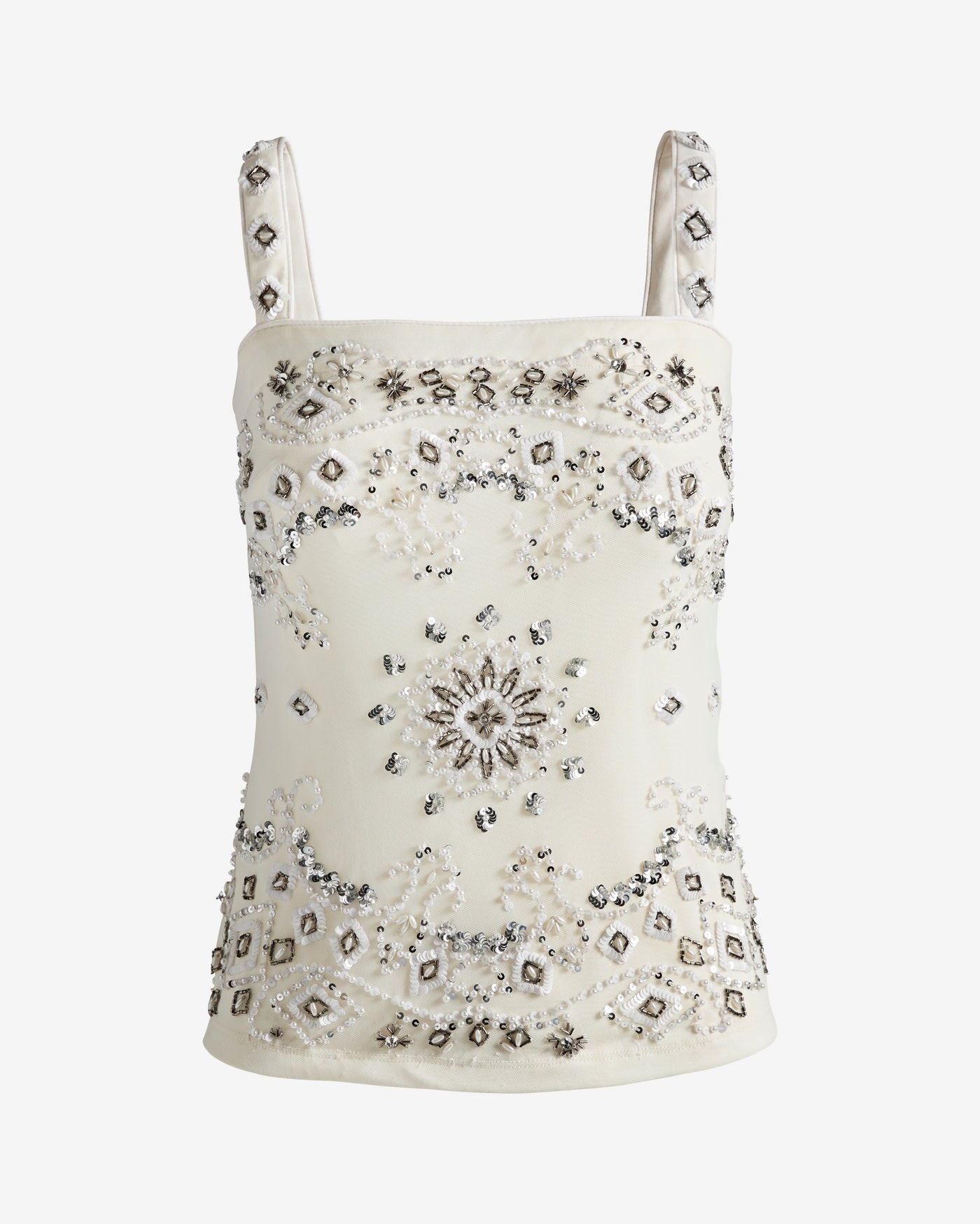 Beaded Mesh Tank Off White