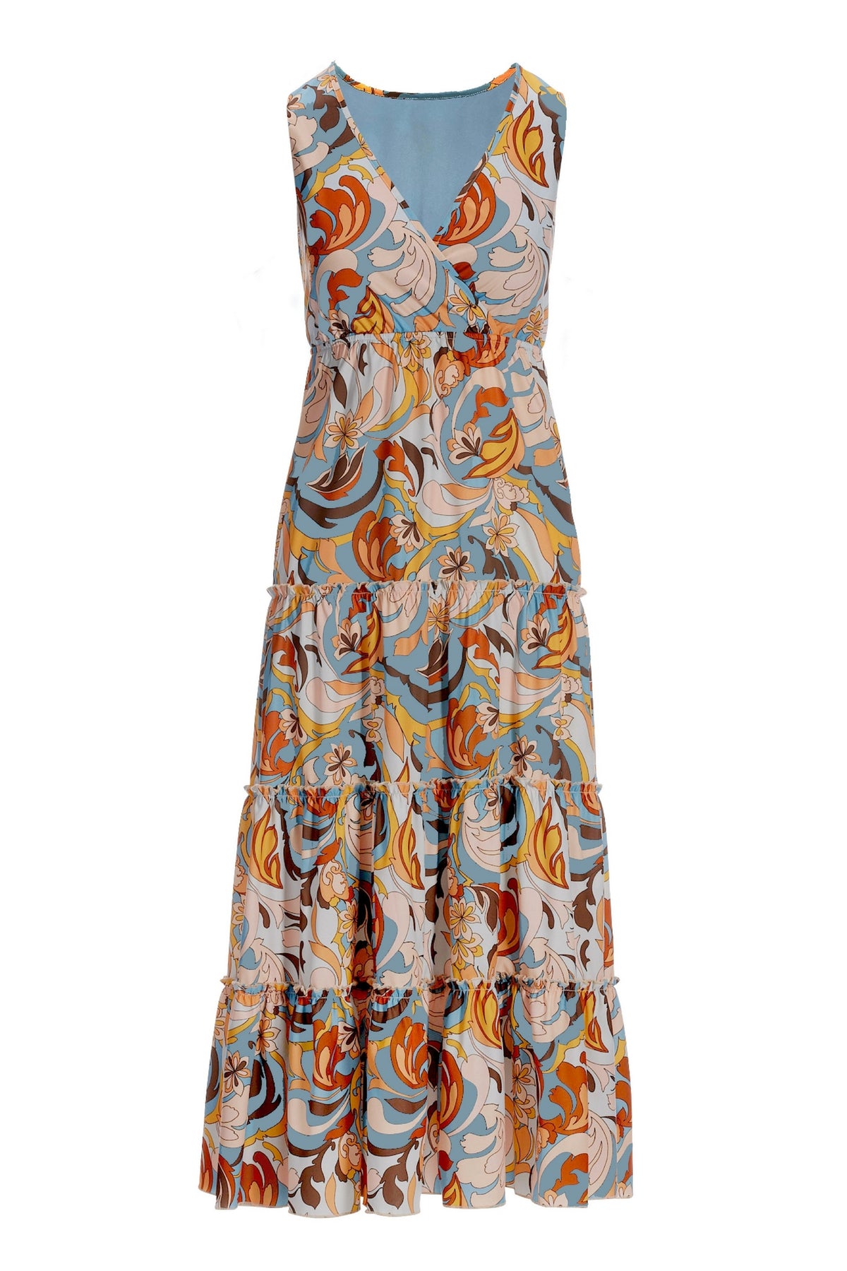 Printed Tiered Dress Blue Multi