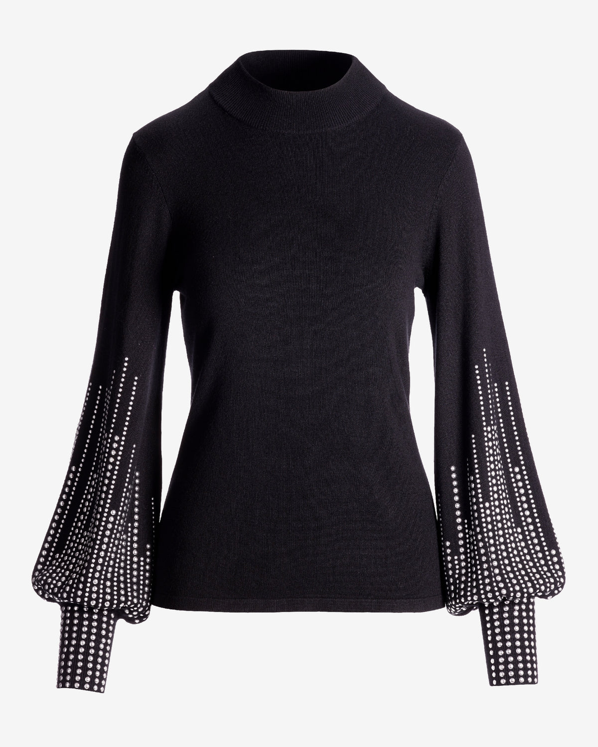Studded Sleeve Mock Neck Sweater Black