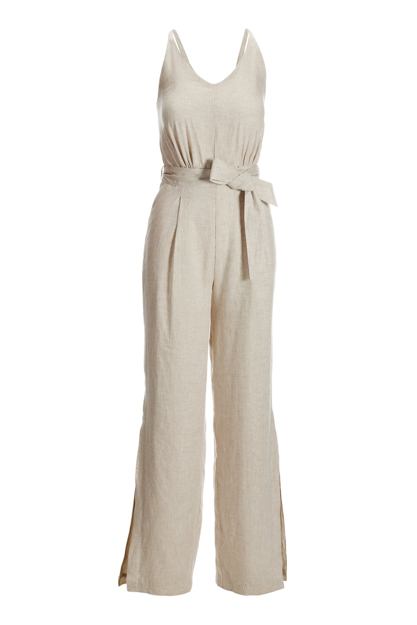 Side Slit Linen Jumpsuit Flax