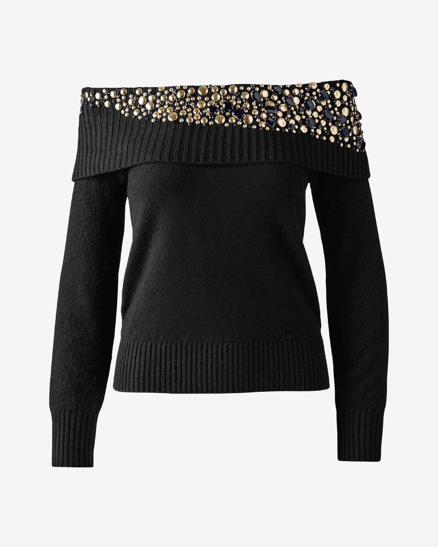 Embellished Off the Shoulder Sweater Proper Black