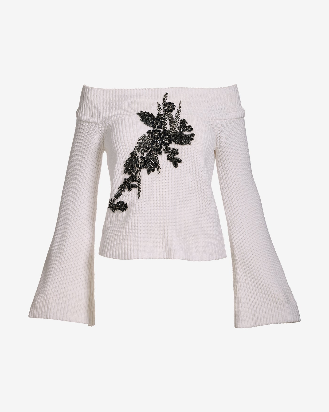 Off The Shoulder Embellished Sweater Black/White
