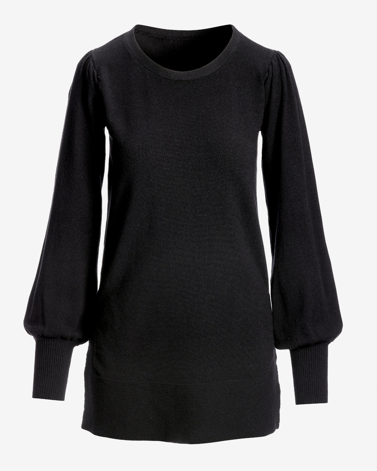 Lightweight Puff Sleeve Tunic Sweater Black