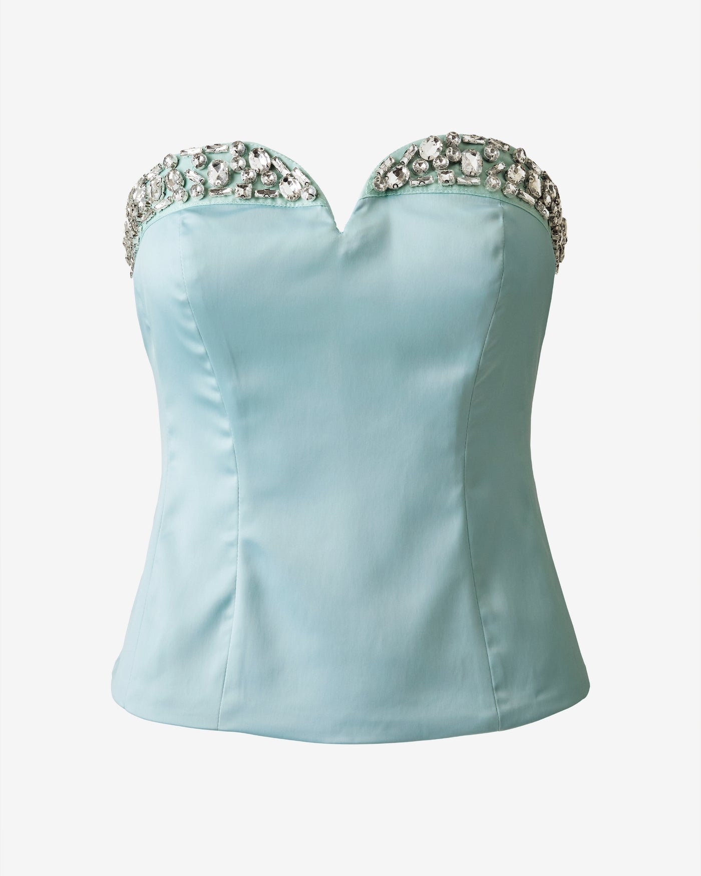 Rhinestone Embellished Strapless Shell Blue Glow