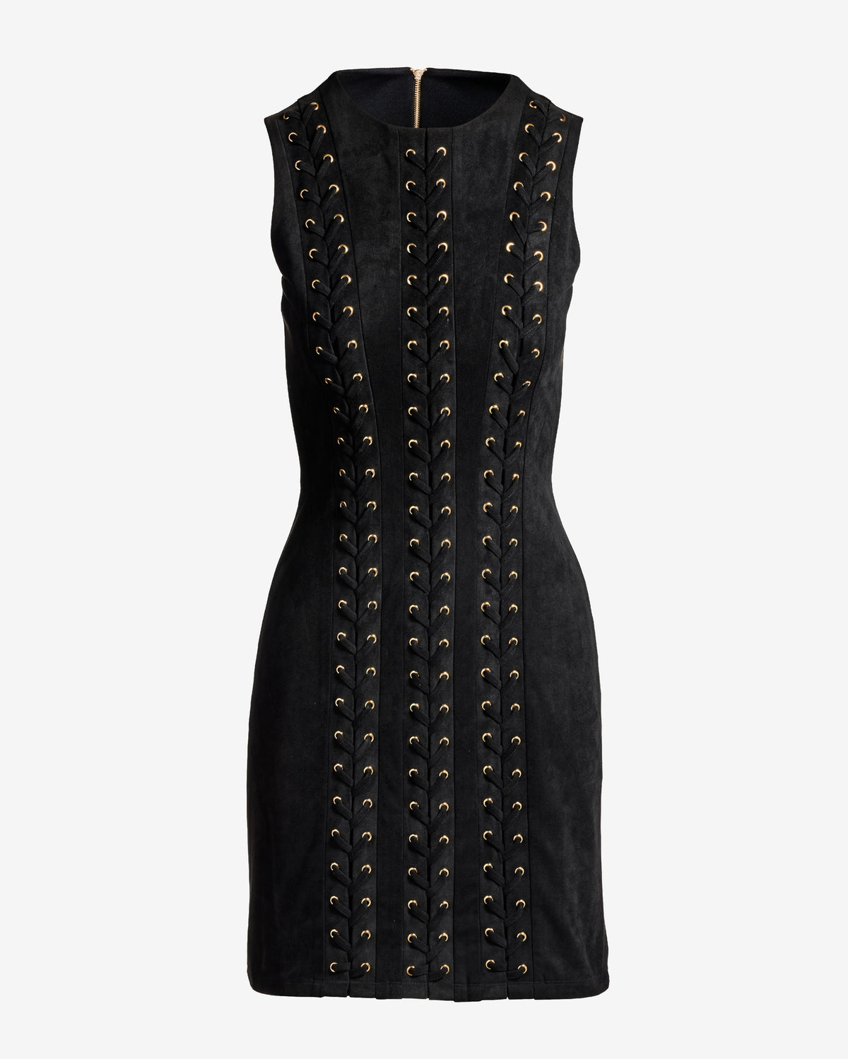 Faux Suede Lace Up Grommet Sheath Dress Black