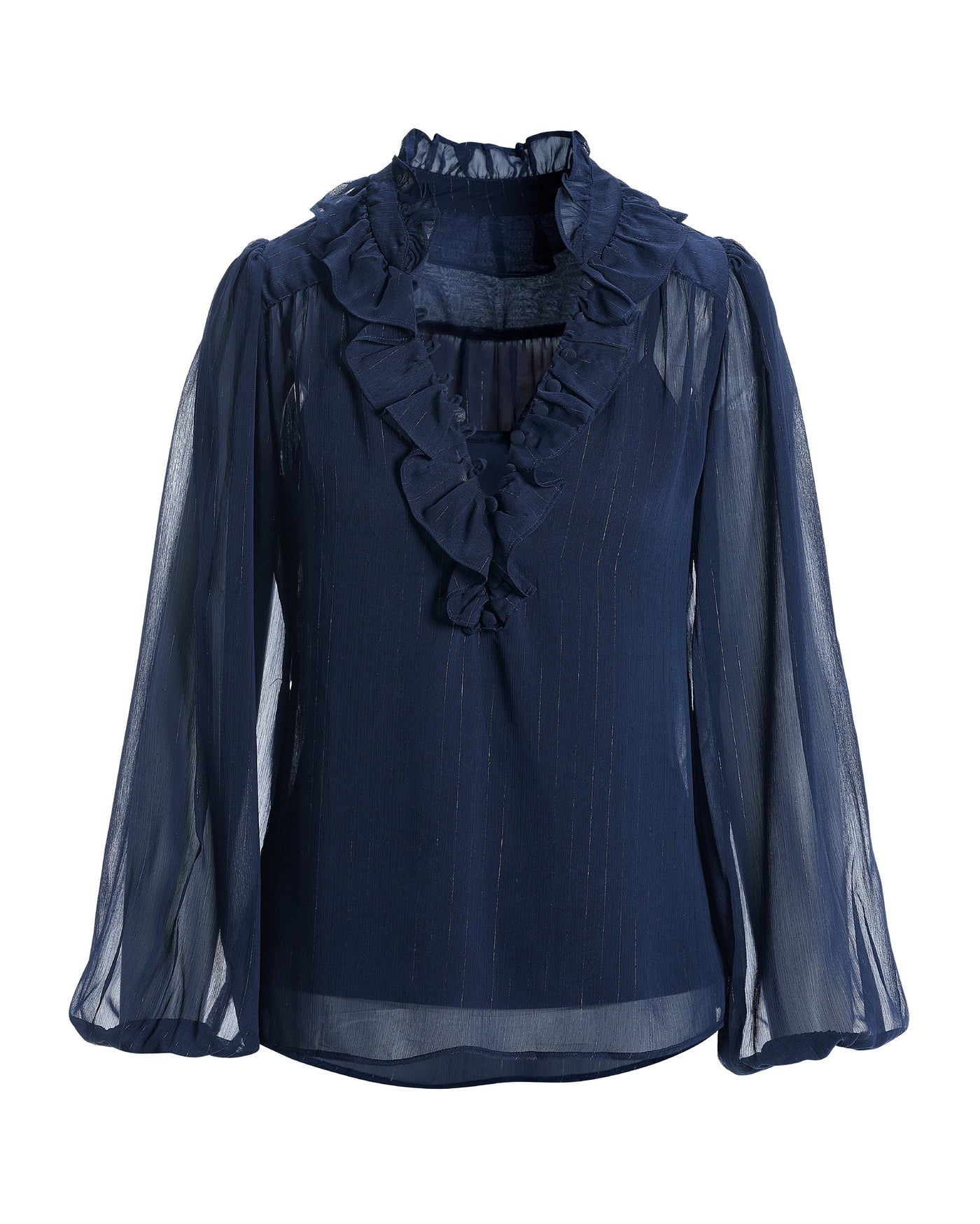 Shimmer Detail Ruffle Peasant Blouse Navy
