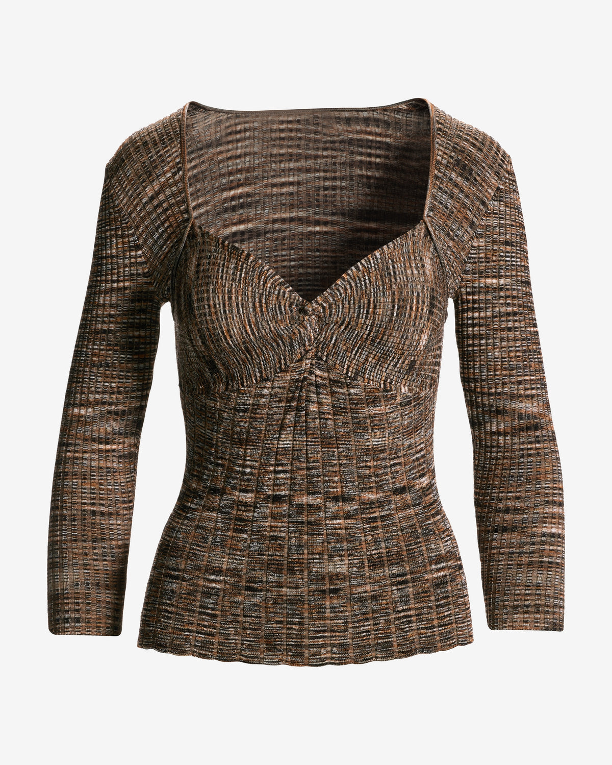 Marled Three Quarter Sleeve Sweater Brown Multi