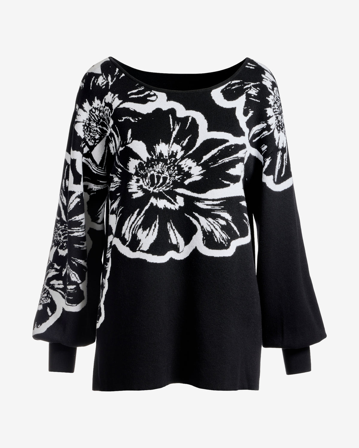 Printed Slouchy Boatneck Sweater Contrast Floral
