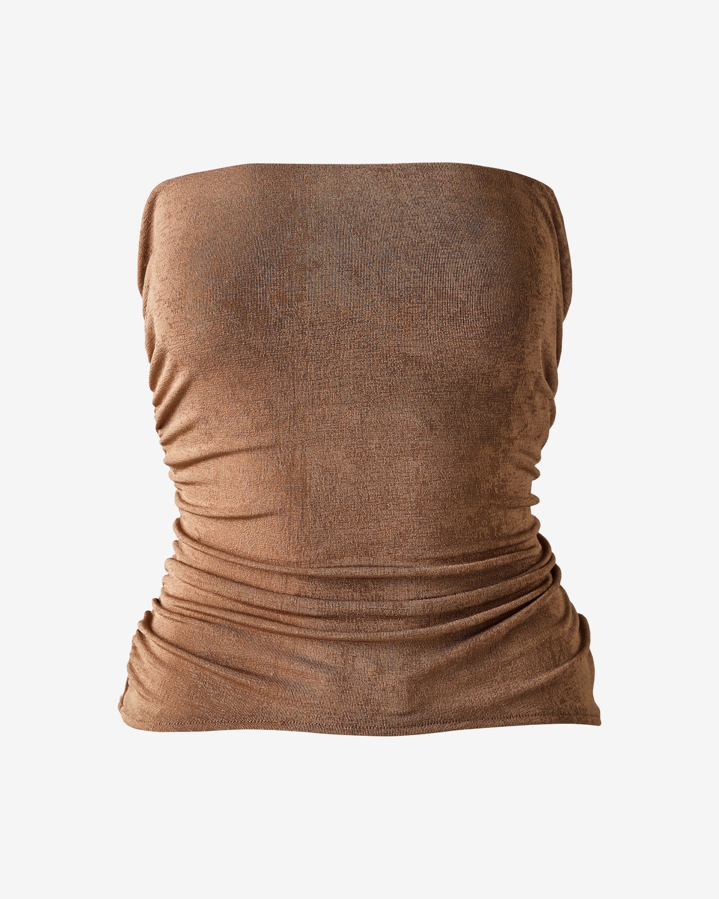 Strapless Ruched Knit Top Bronze