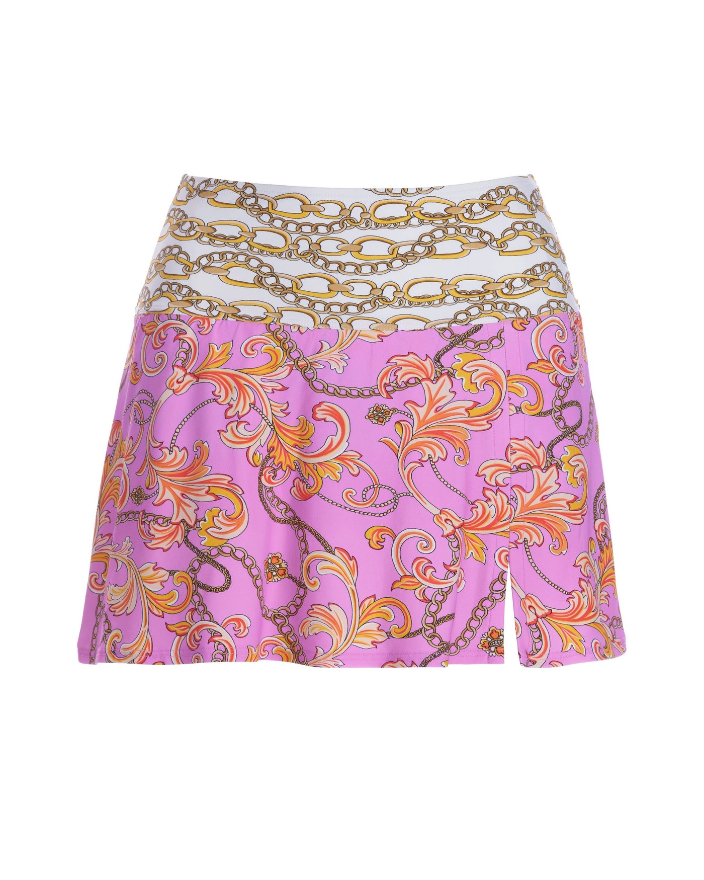 Swim Sense Filigree Status Print High-Waisted Skirted Bottom Pink