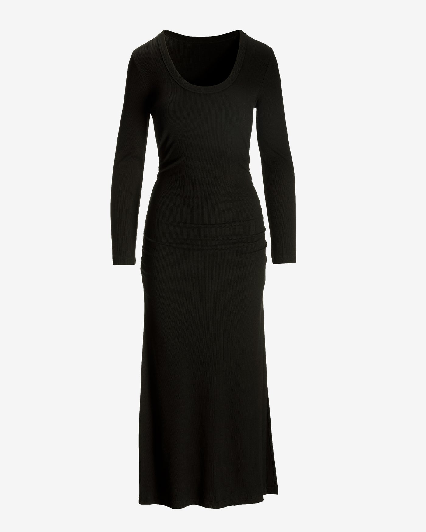 Long Sleeve Scoop Neck Ribbed Midi Dress Black