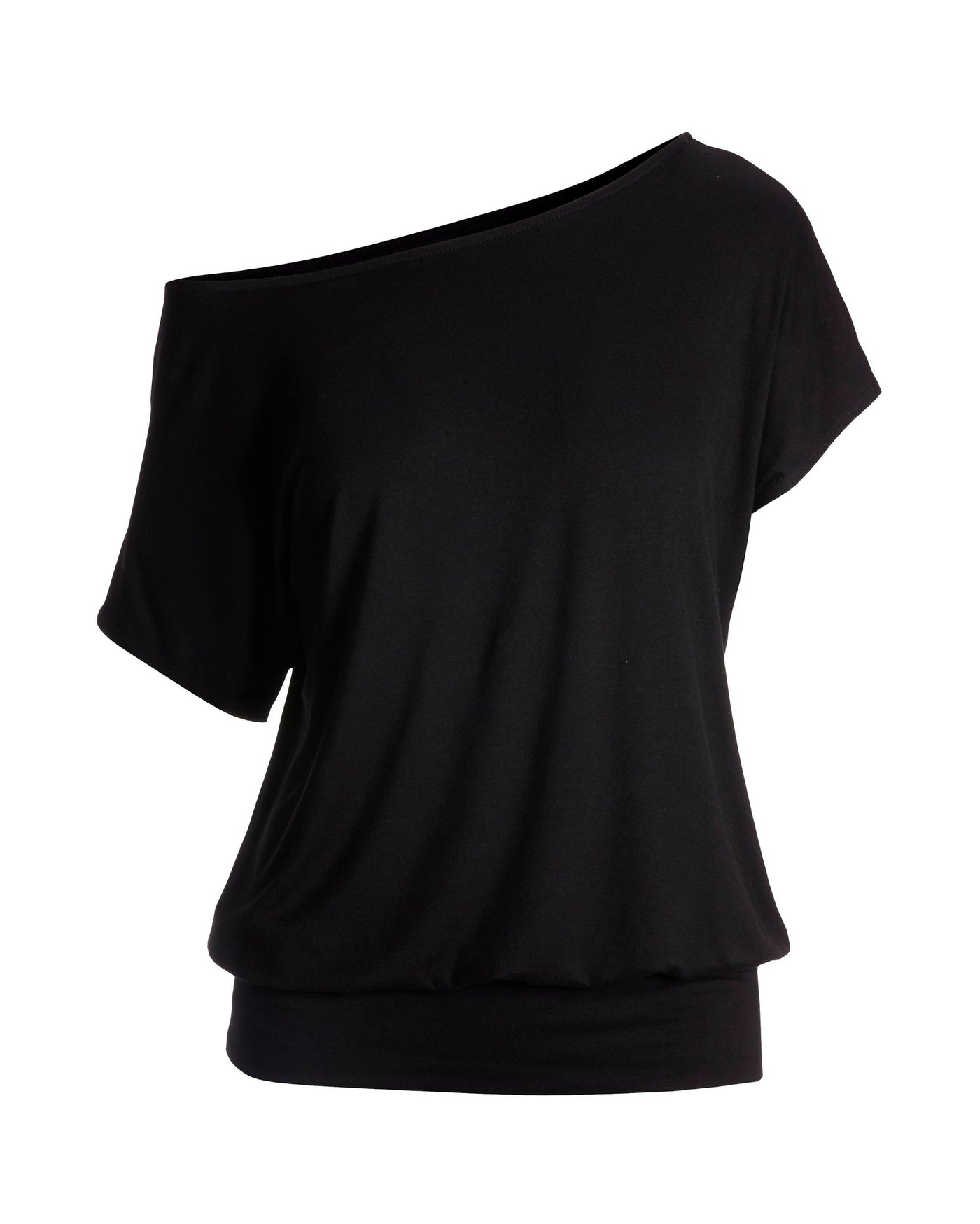 Slouchy Short-Sleeve Blouson Knit Top Black