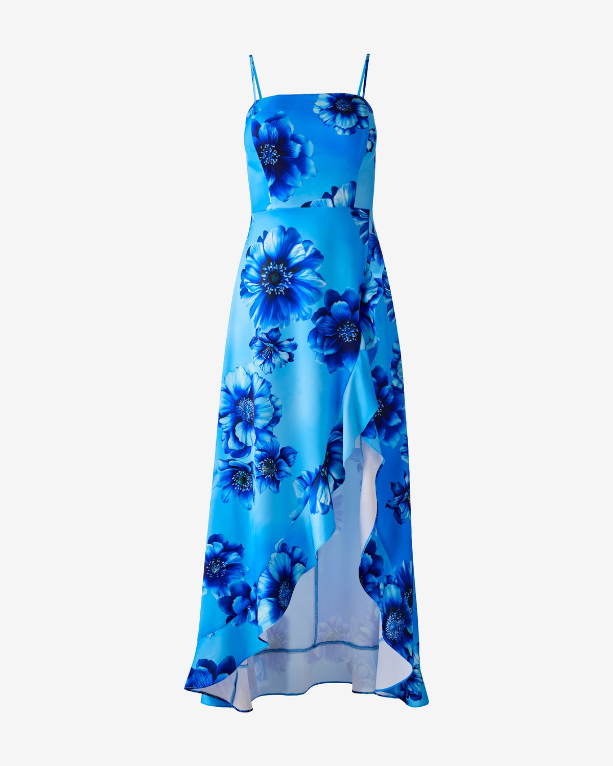 Charmuese Ruffle Hem Printed Dress Blue Multi