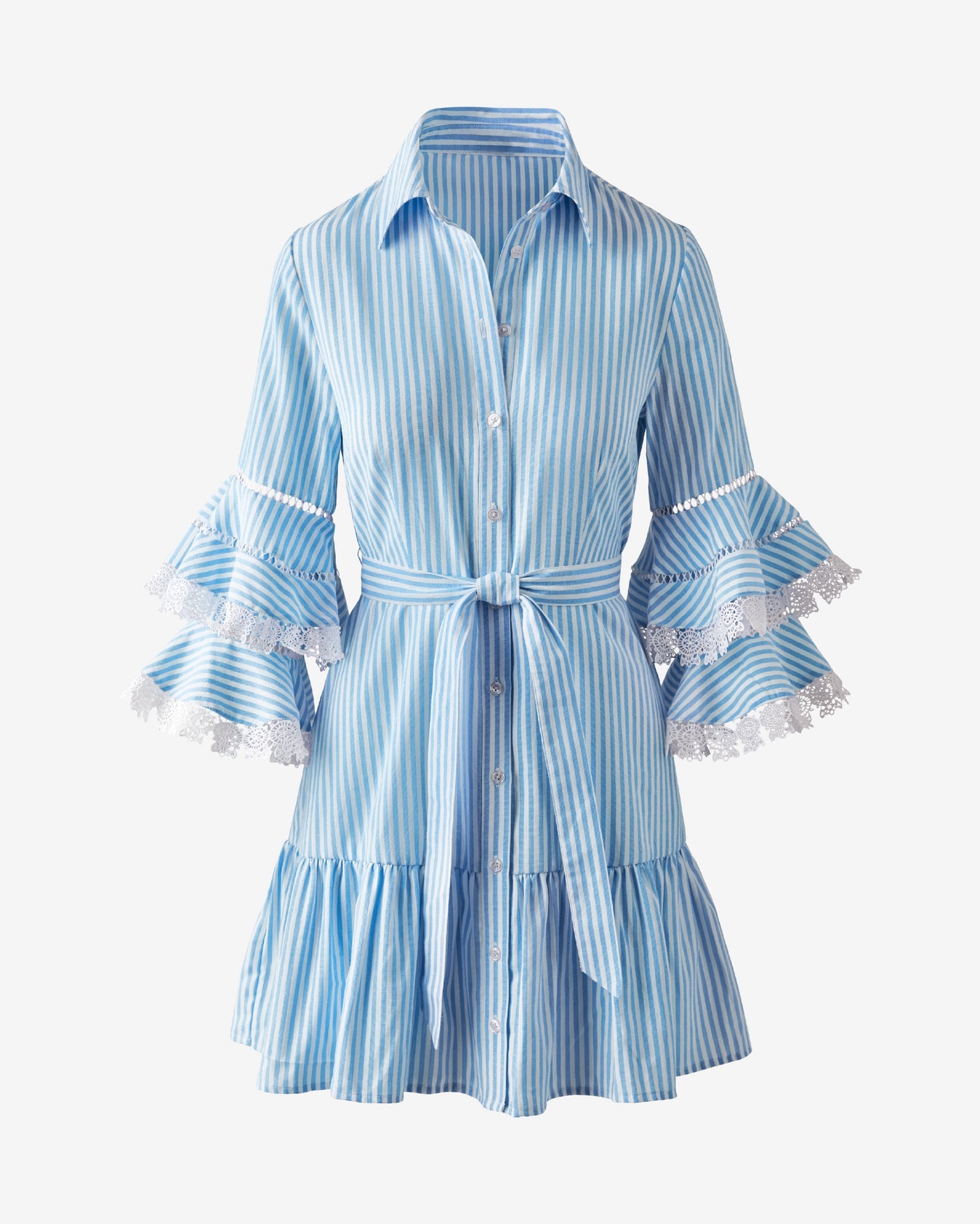 Striped Flare Sleeve Shirt Dress Blue Bell Stripe