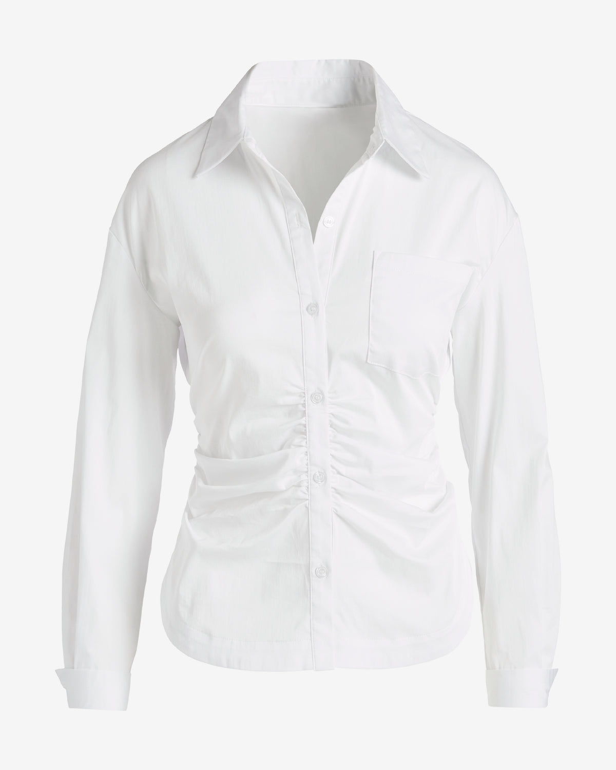 Ruched Poplin Button Up Shirt White