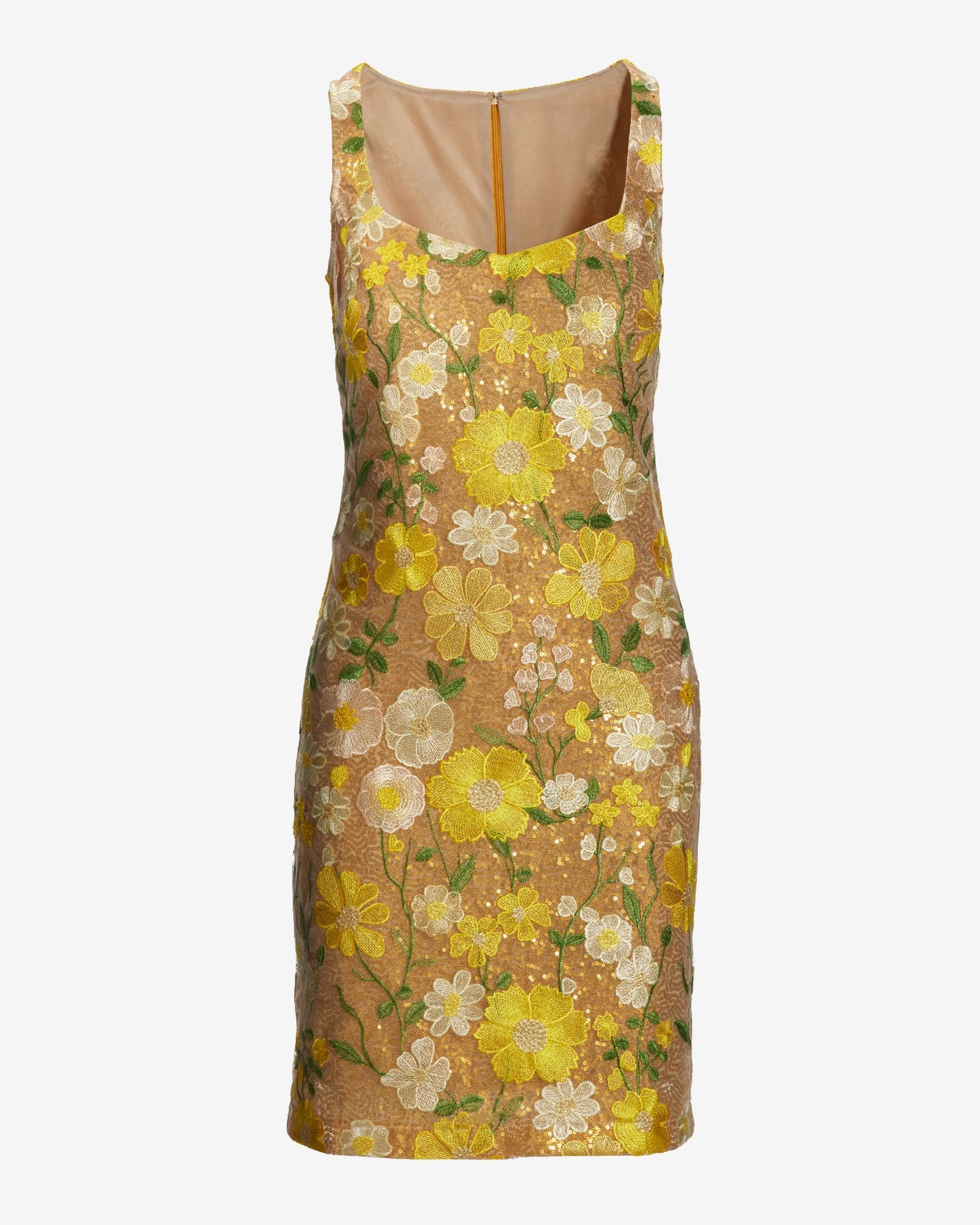 Floral Embroidered Sequin Sheath Dress Yellow Multi