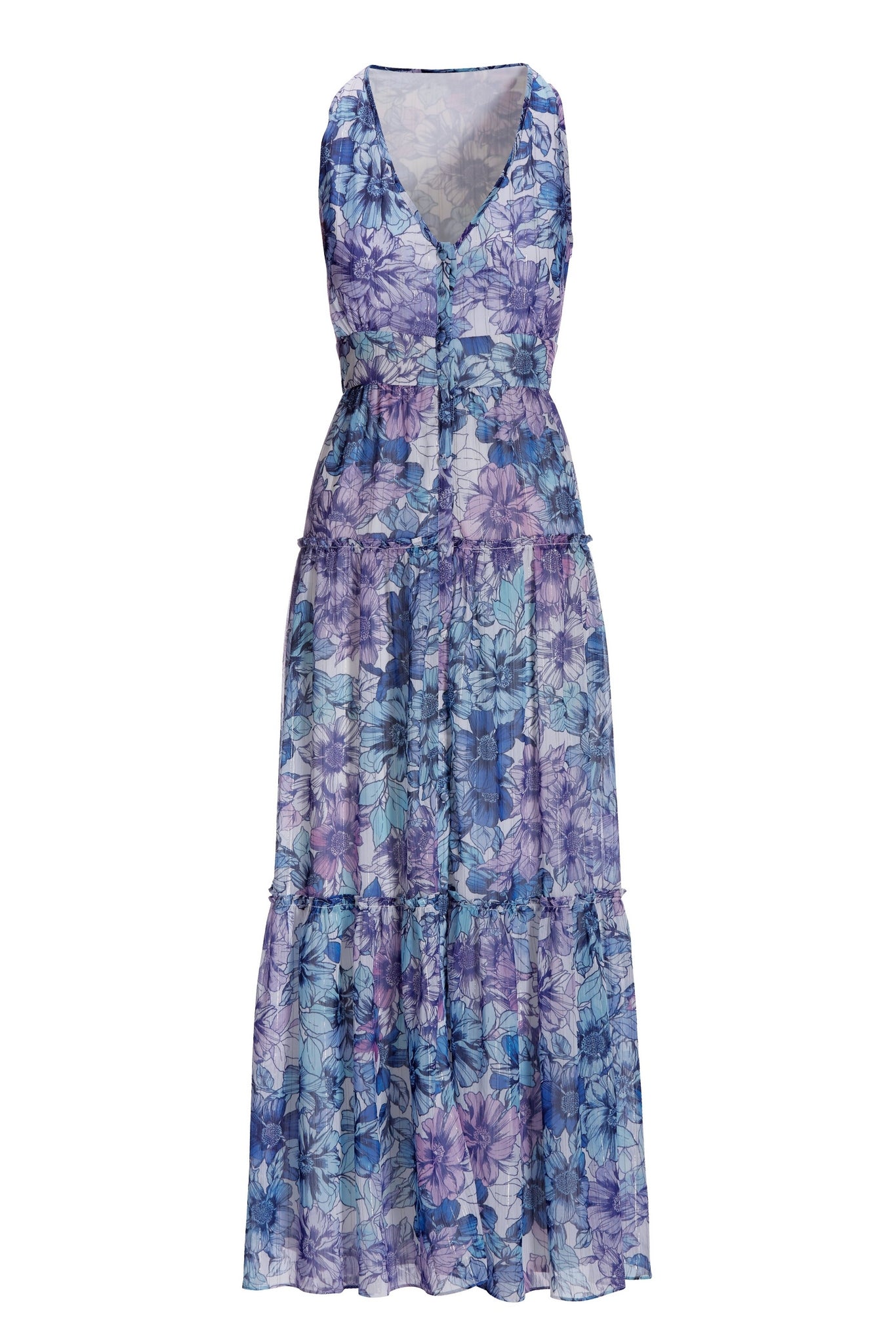 Floral Covered Button Sleeveless Maxi Dress Purple/blue