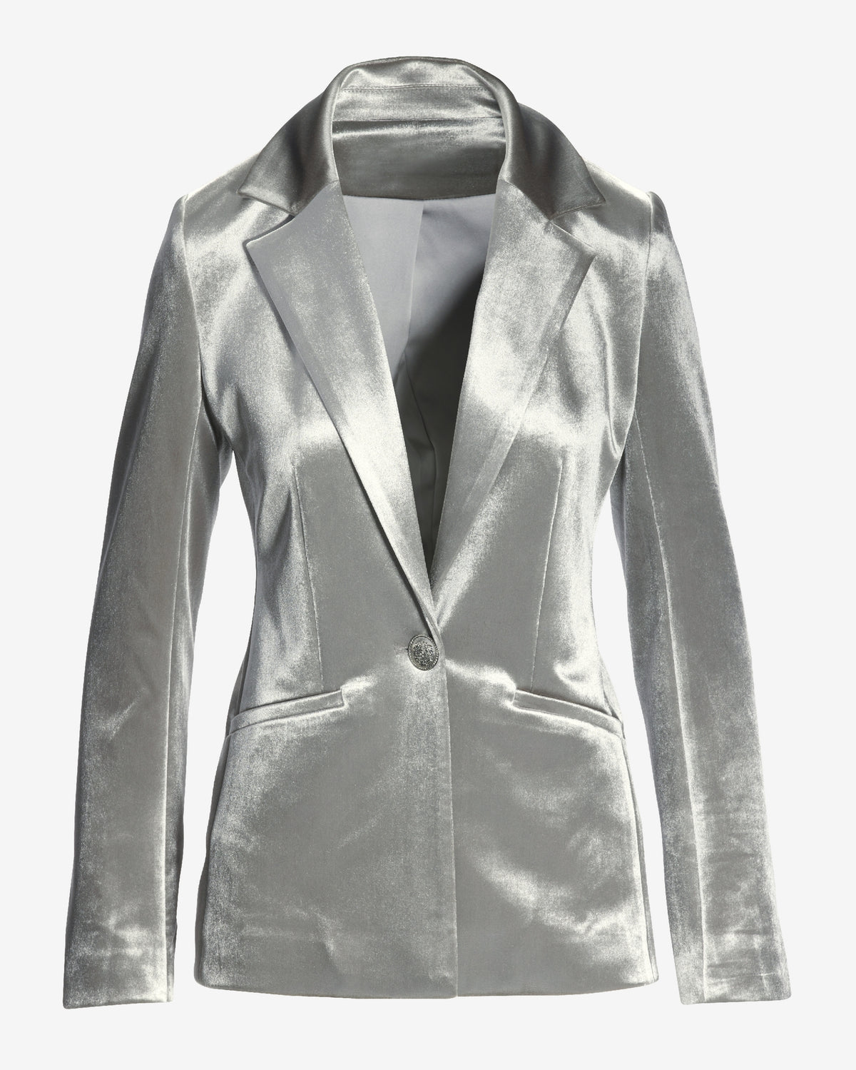 Luxe Velvet Single Button Blazer Silver