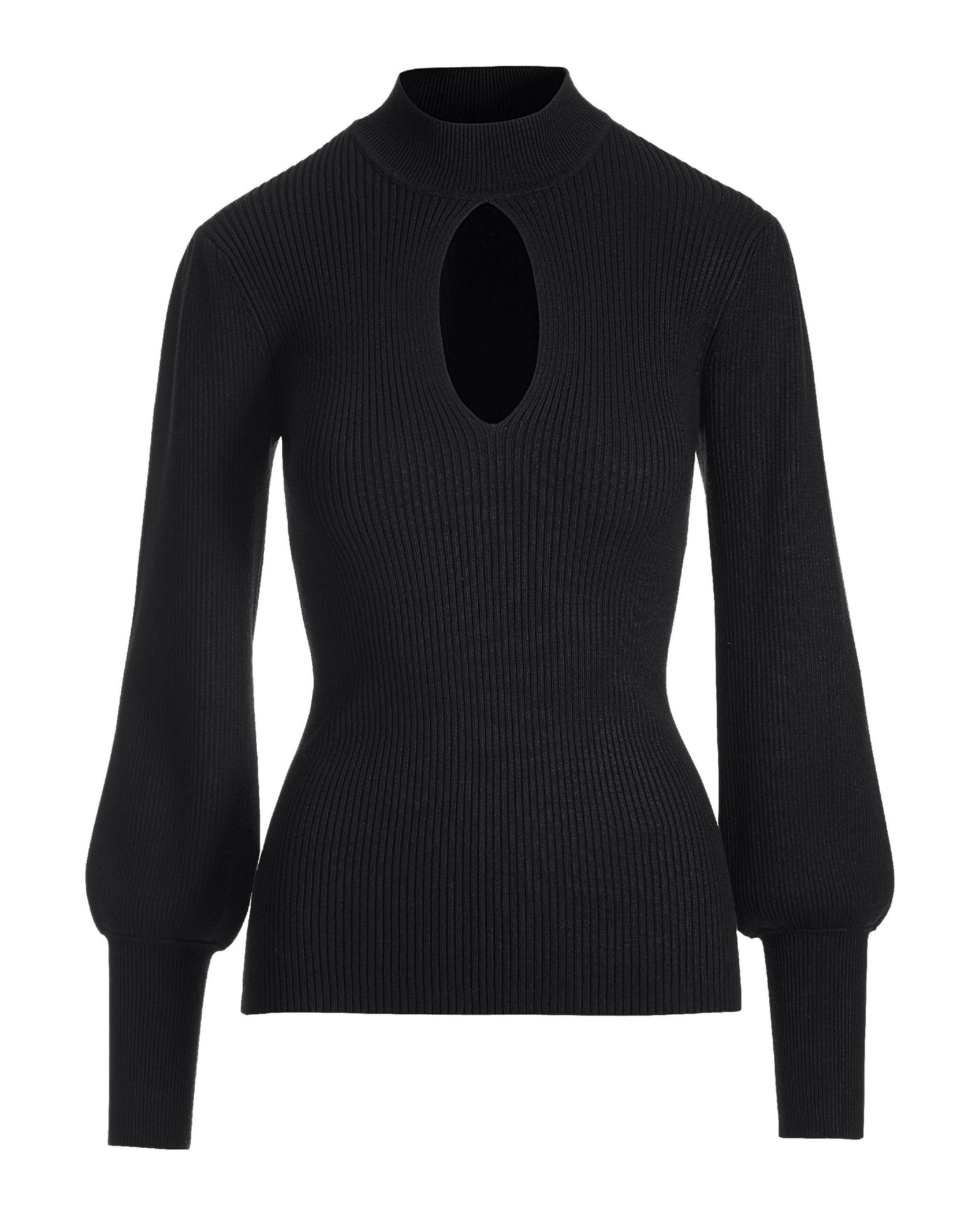 Ribbed Mock Neck Keyhole Sweater Black