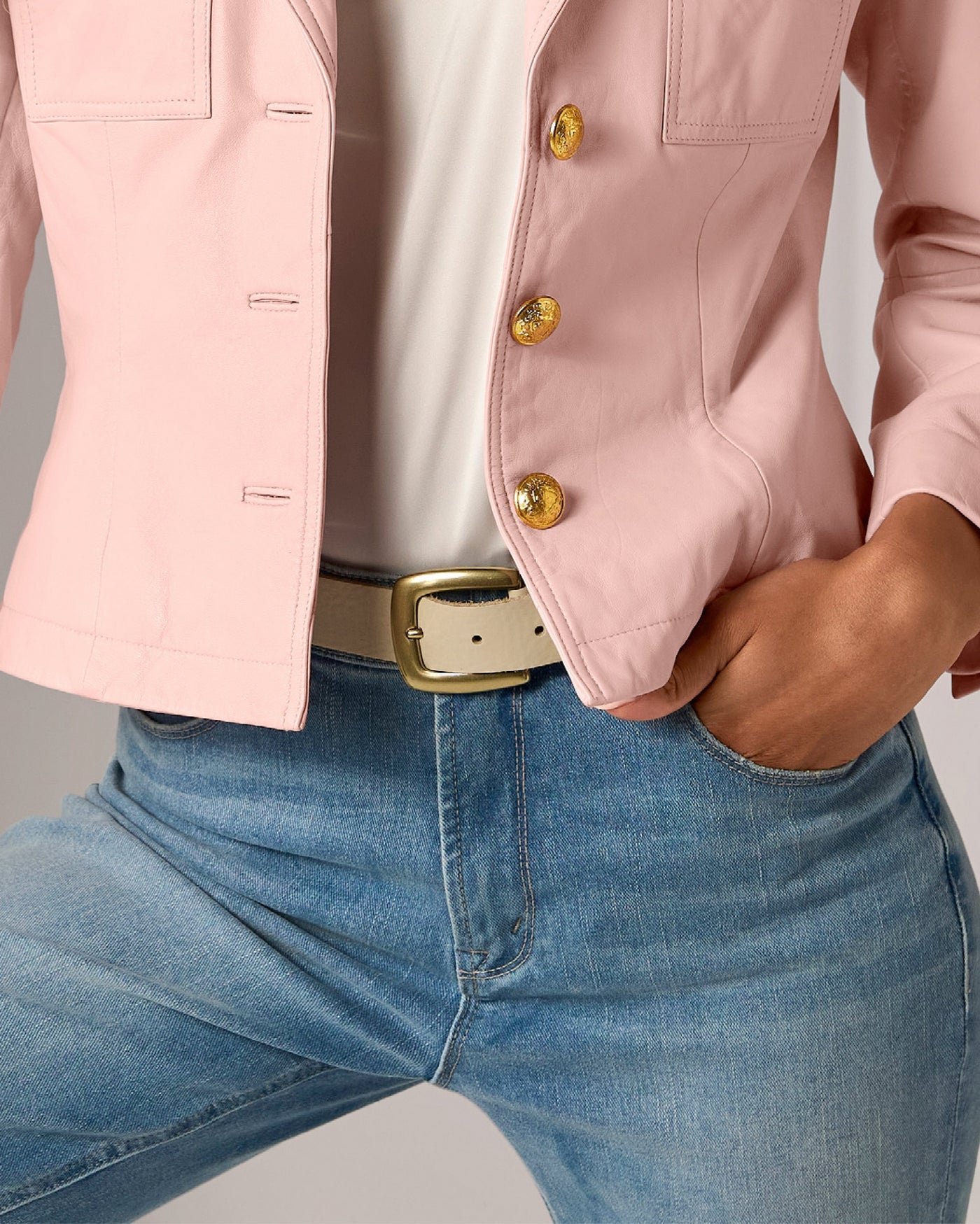 Modern Buckle Hardware Belt Beige