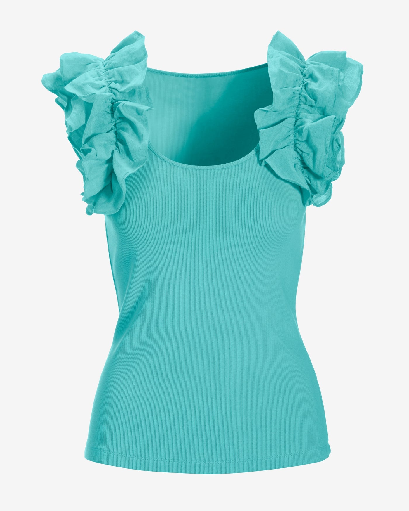 Linen Ruffle Ribbed Top Blue Radiance