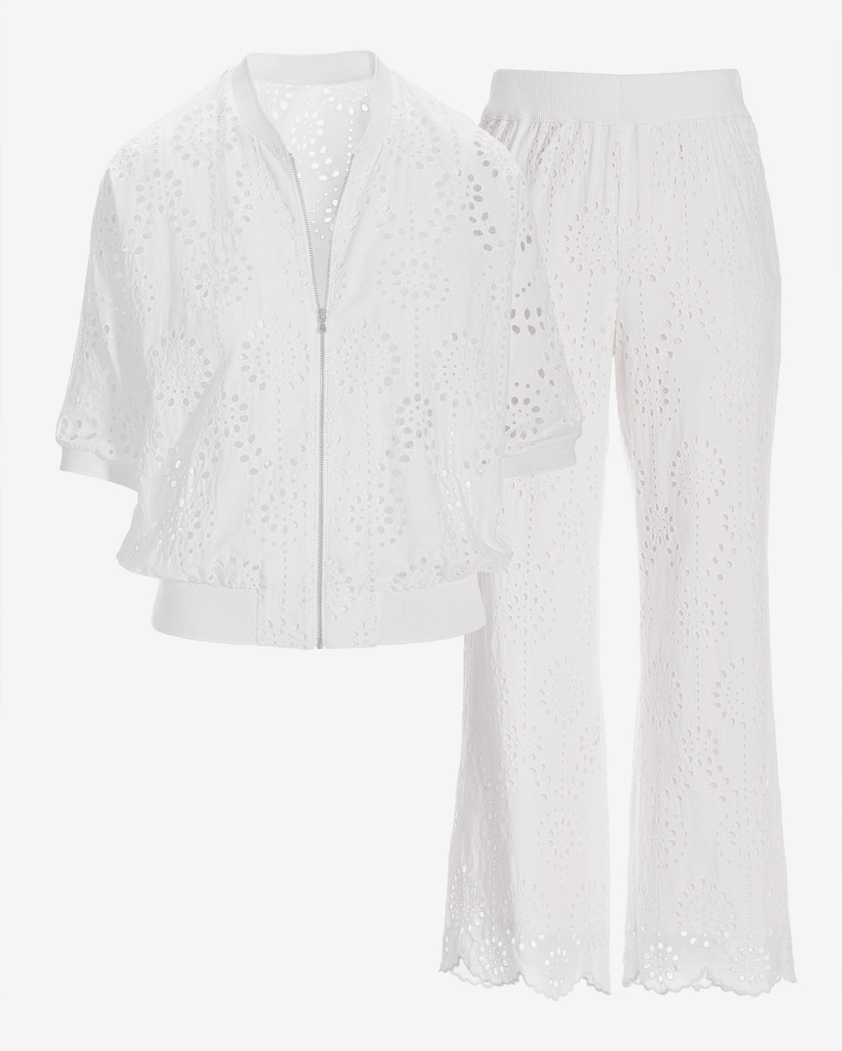 Eyelet Jacket and Pant Sport Set White