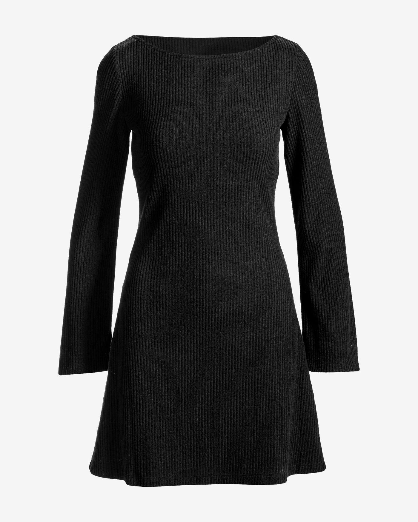 Ribbed Hacci Everyday A Line Dress Black
