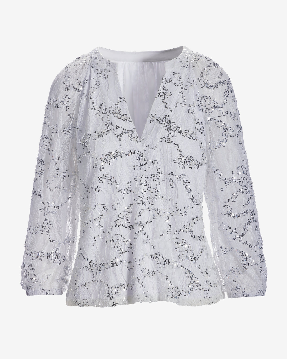 Sequin Lace Three Quarter Sleeve Top Pure White