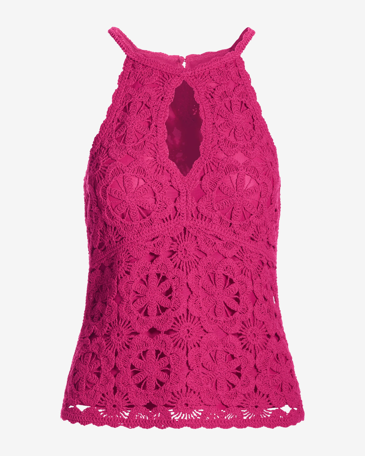 Crochet Keyhole High Neck Sweater Tank Raspberry Rose
