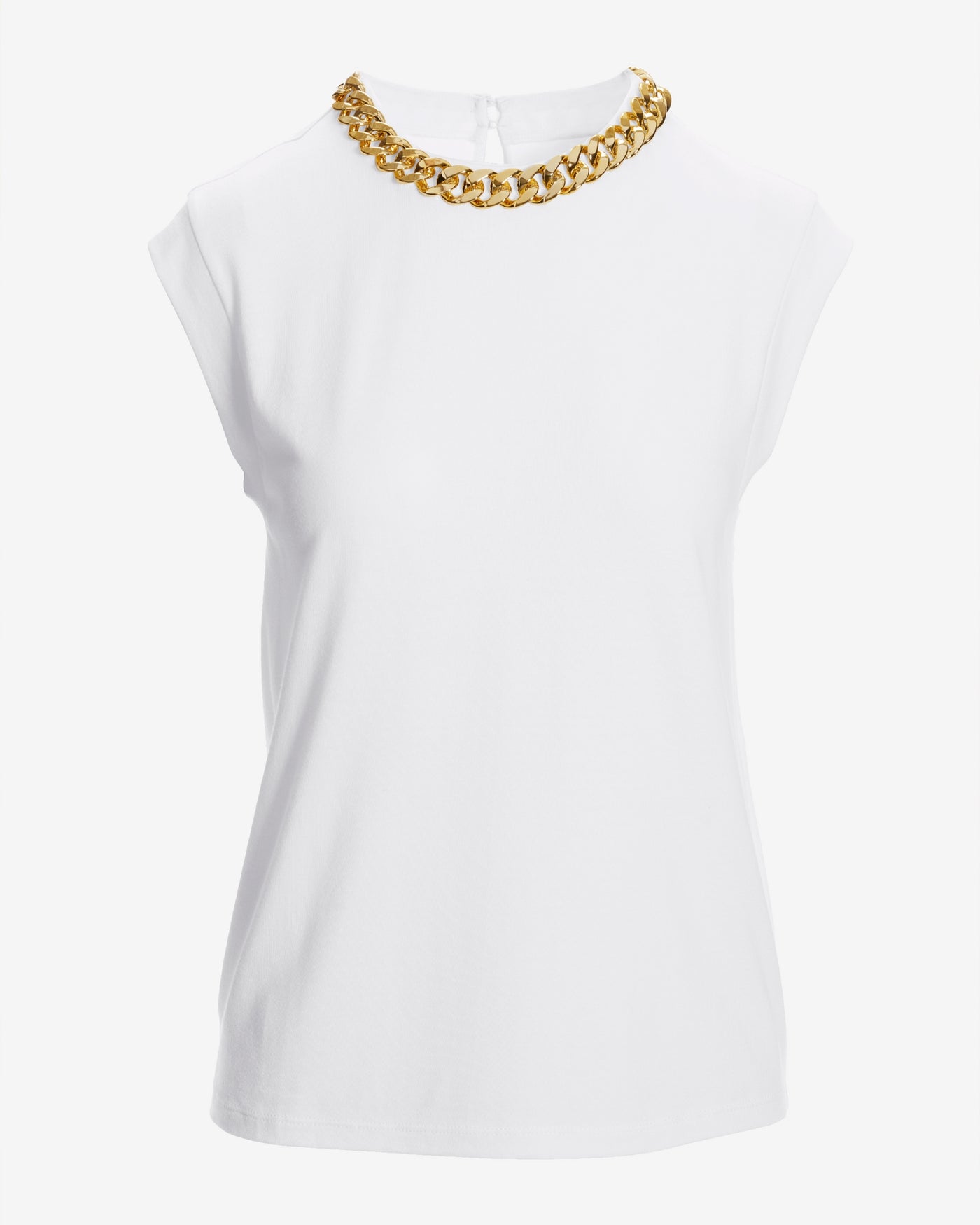 Chain Neck Short Sleeve Tee White/Gold