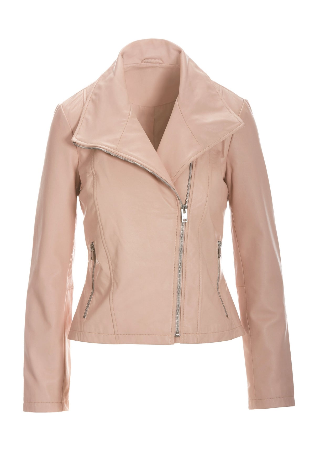 Leather Collared Moto Jacket Blush