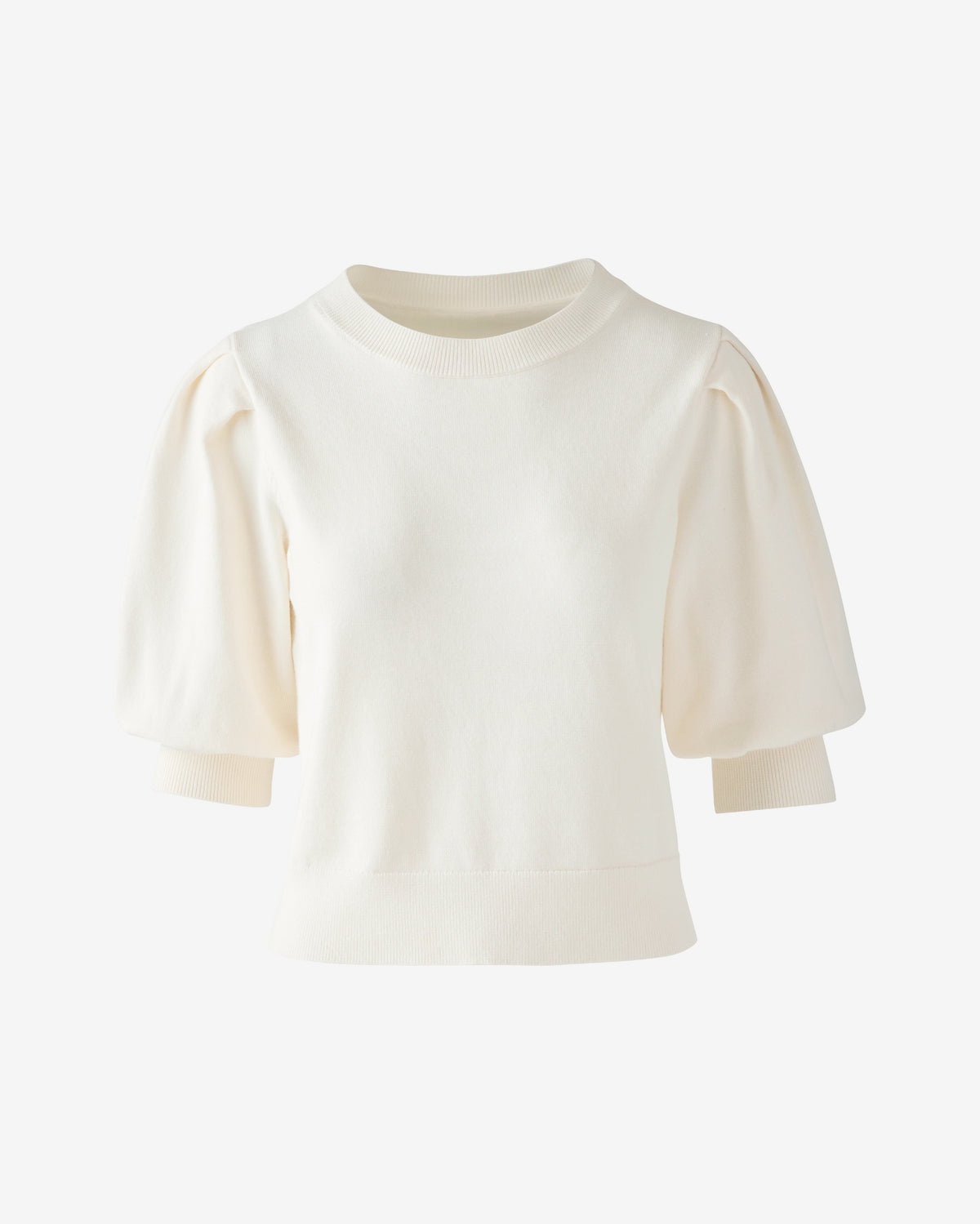 Puff Elbow Sleeve Sweater Top Off White