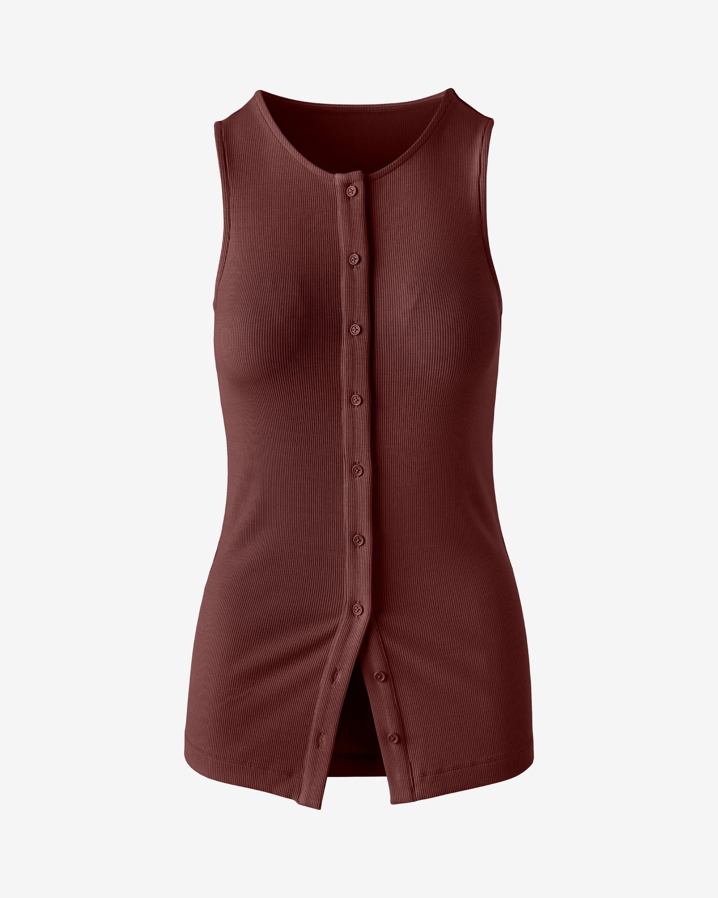 So Essential Button Down Knit Tank Russet Brown